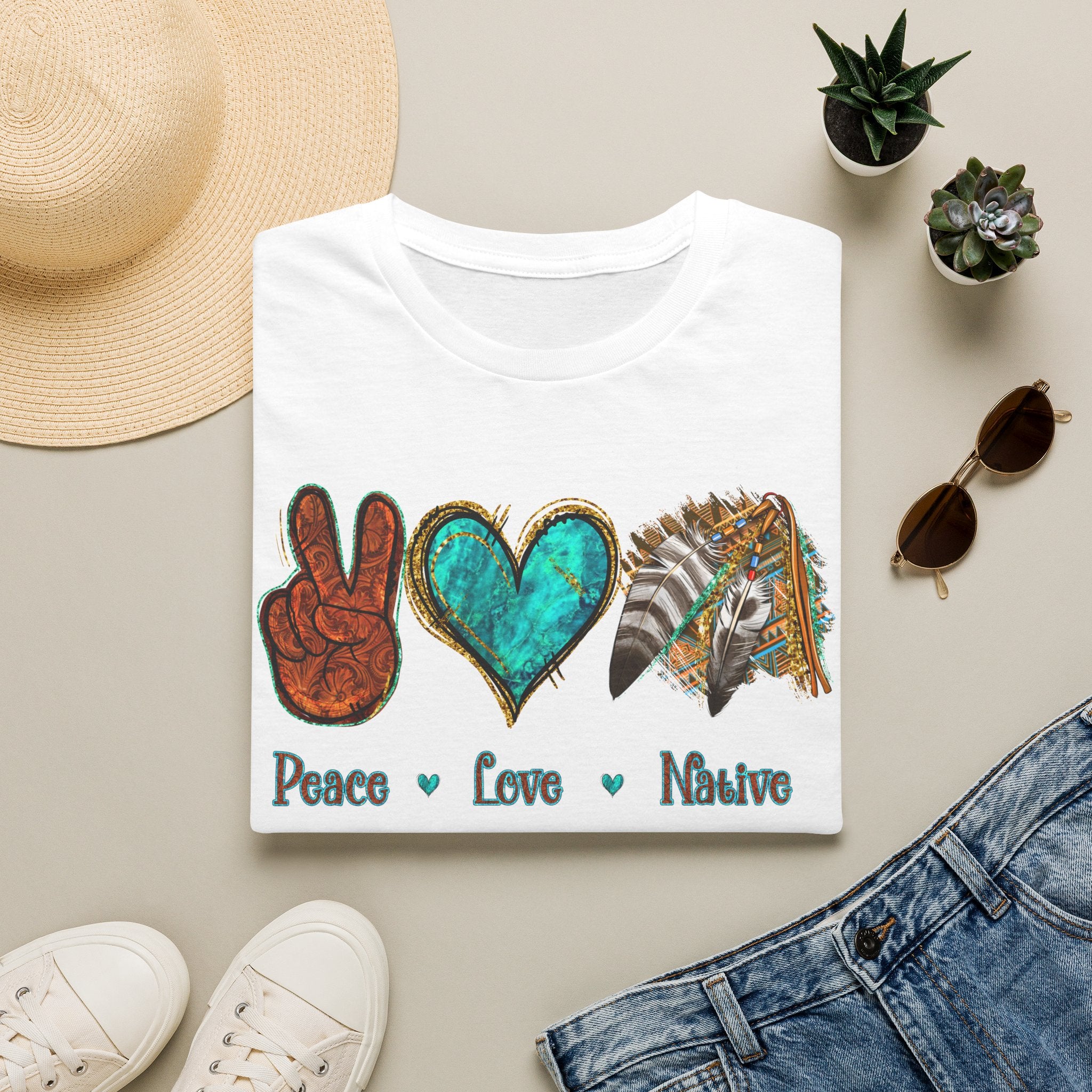 Peace Love Native T-Shirt — Boho Tribal Teal Heart Graphic Tee