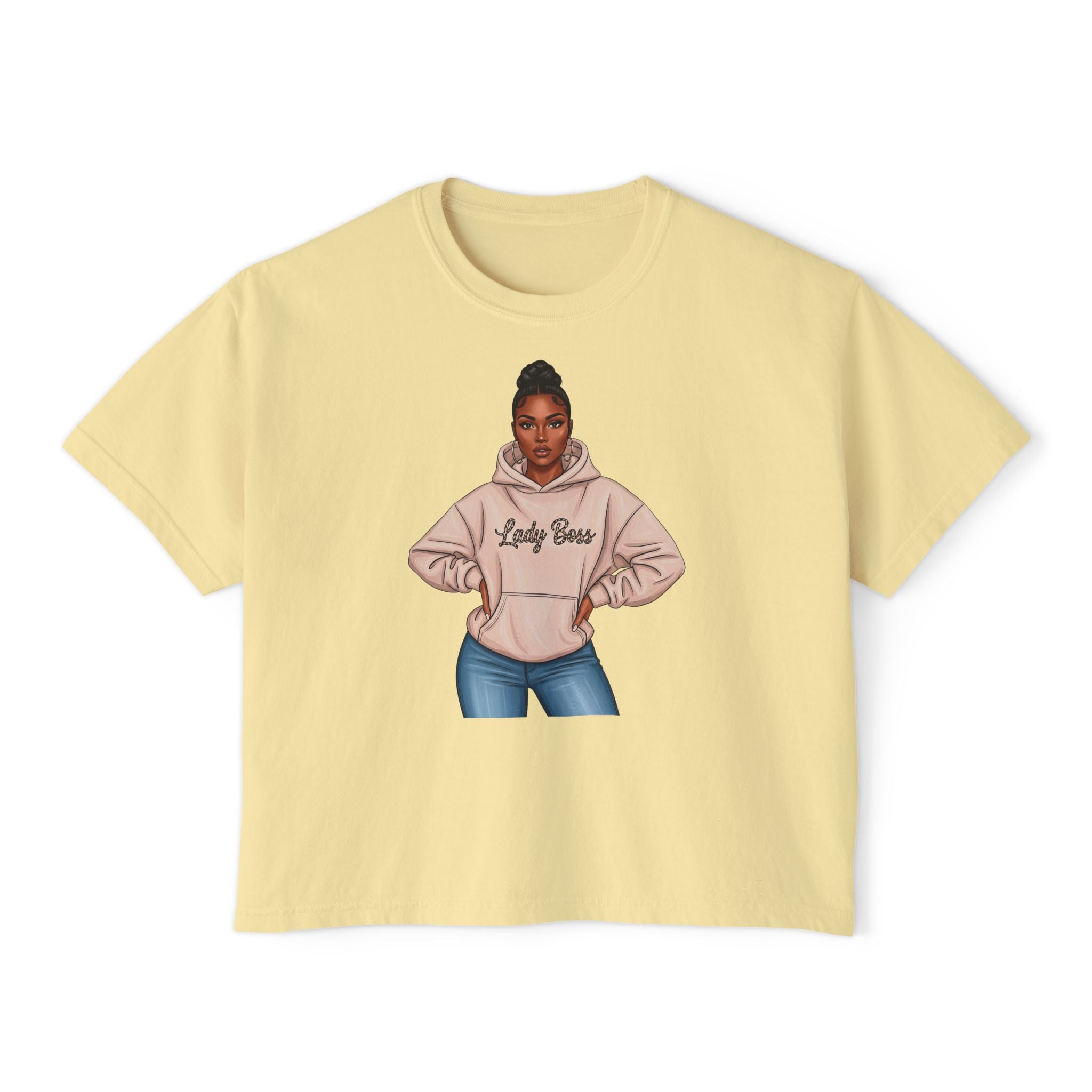 Women's Boxy Tee — 'Lady Boss' Graphic Crop Top, Confident Feminine Streetwear