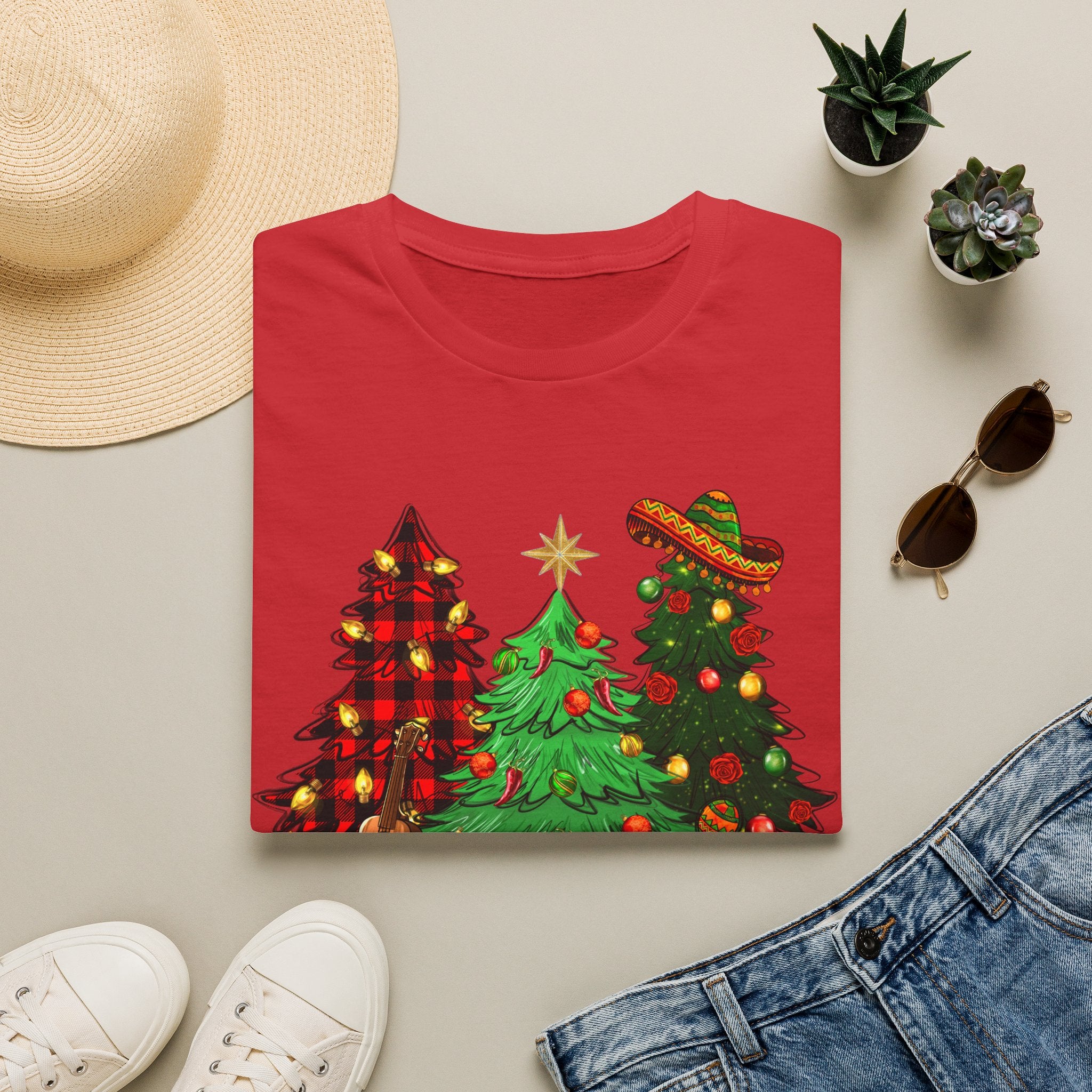 Feliz Navidad Christmas Trees T-Shirt — Festive Mexican Holiday Tee