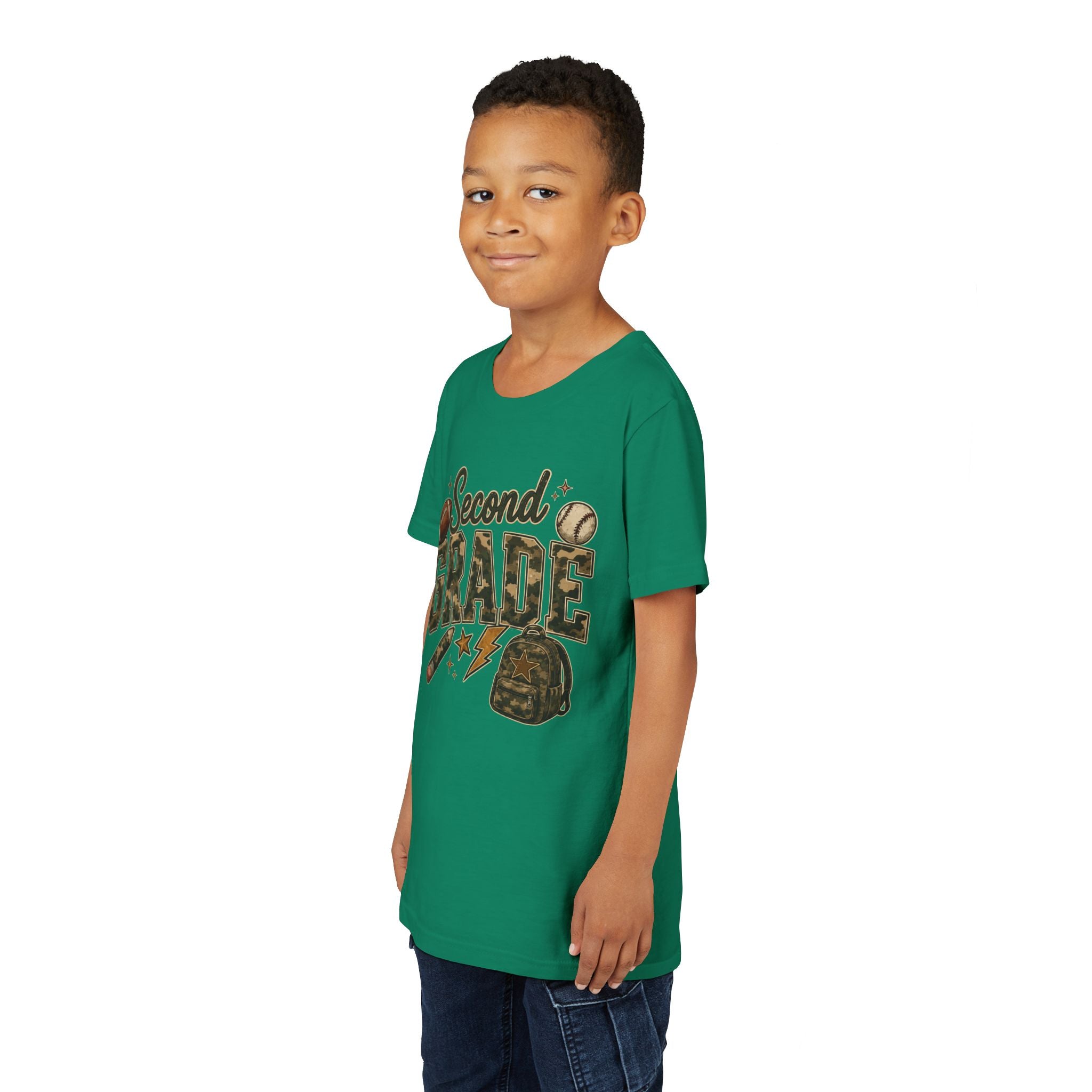 Second Grade Youth Tee — Back-to-School Sports & Backpack Design