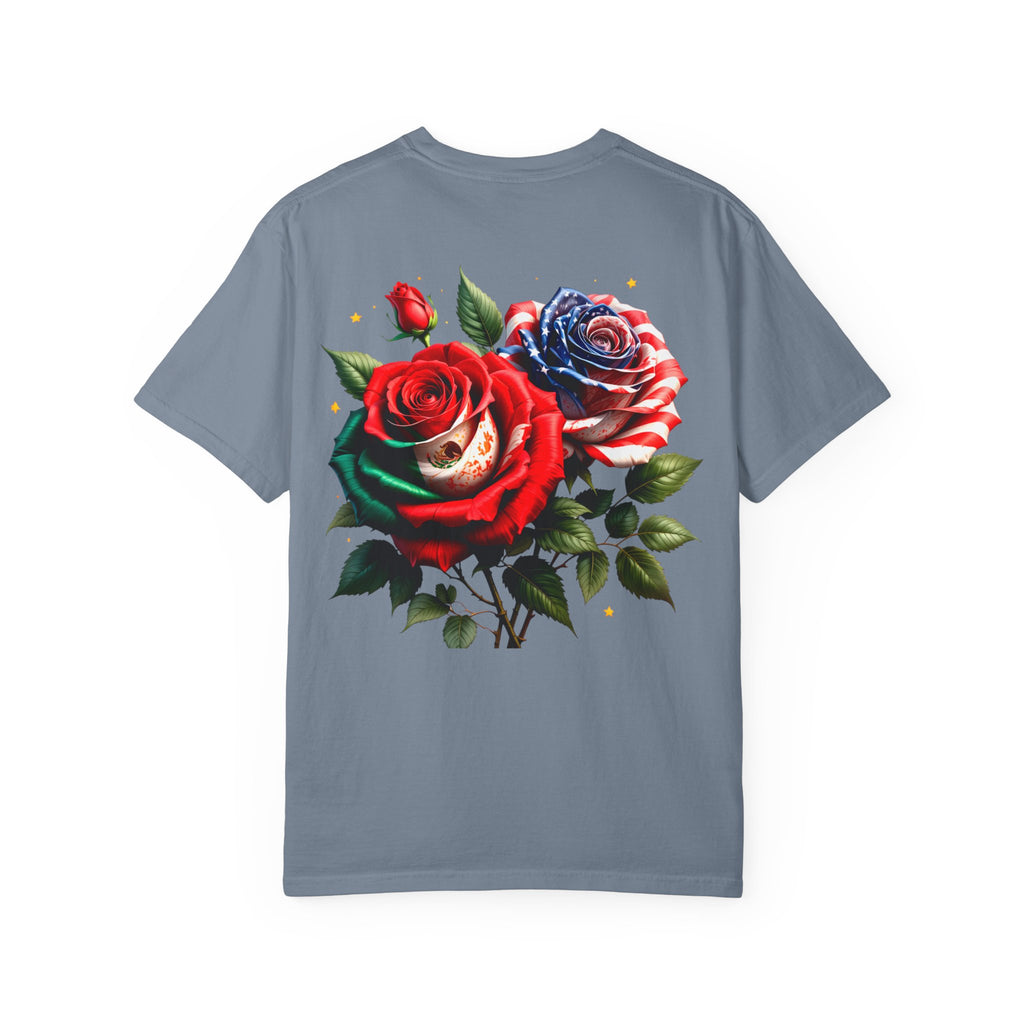Rose Bouquet T-Shirt — Vintage Red & Blue Floral Back Graphic