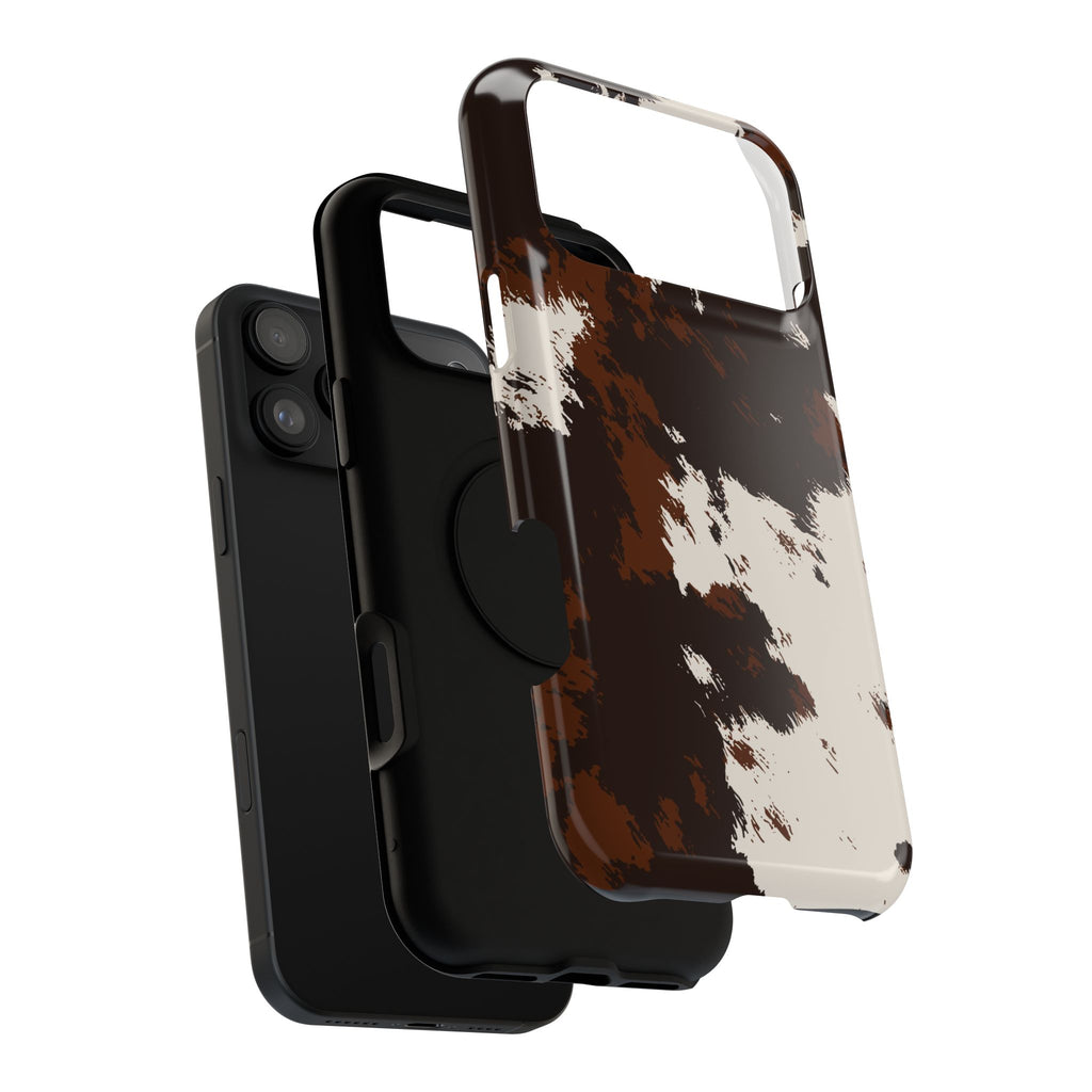Cowhide Print Impact Phone Case — Brown & Cream Protective Cover