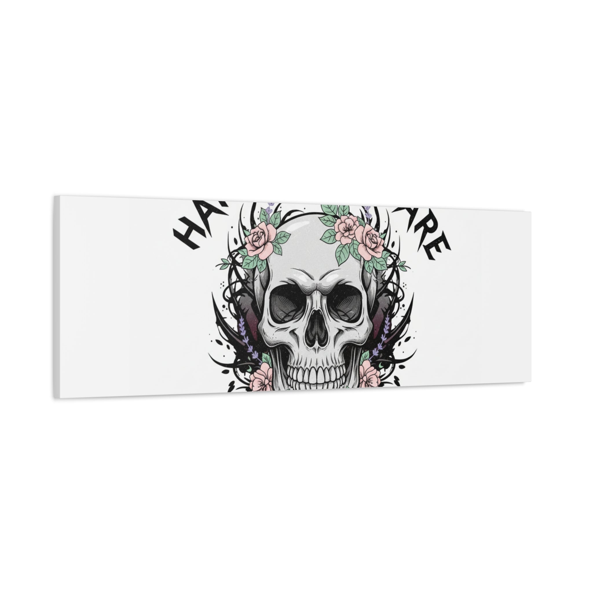 Harder Self-Care Skull Canvas | Heavy Metal Wellness, gothic wellness quote