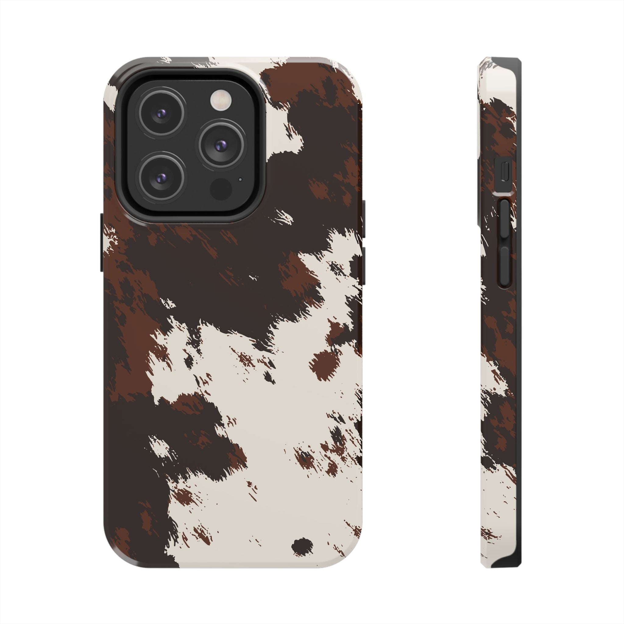 Cowhide Print Tough Phone Case — Brown & White Western Rugged Protection