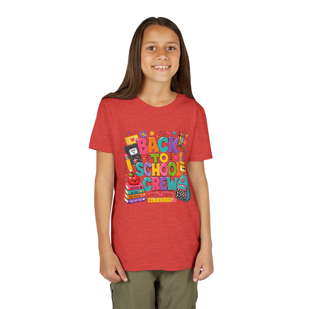 Back to School Crew Youth Tee — Colorful Kids' School Backpack & Books Graphic Shirt