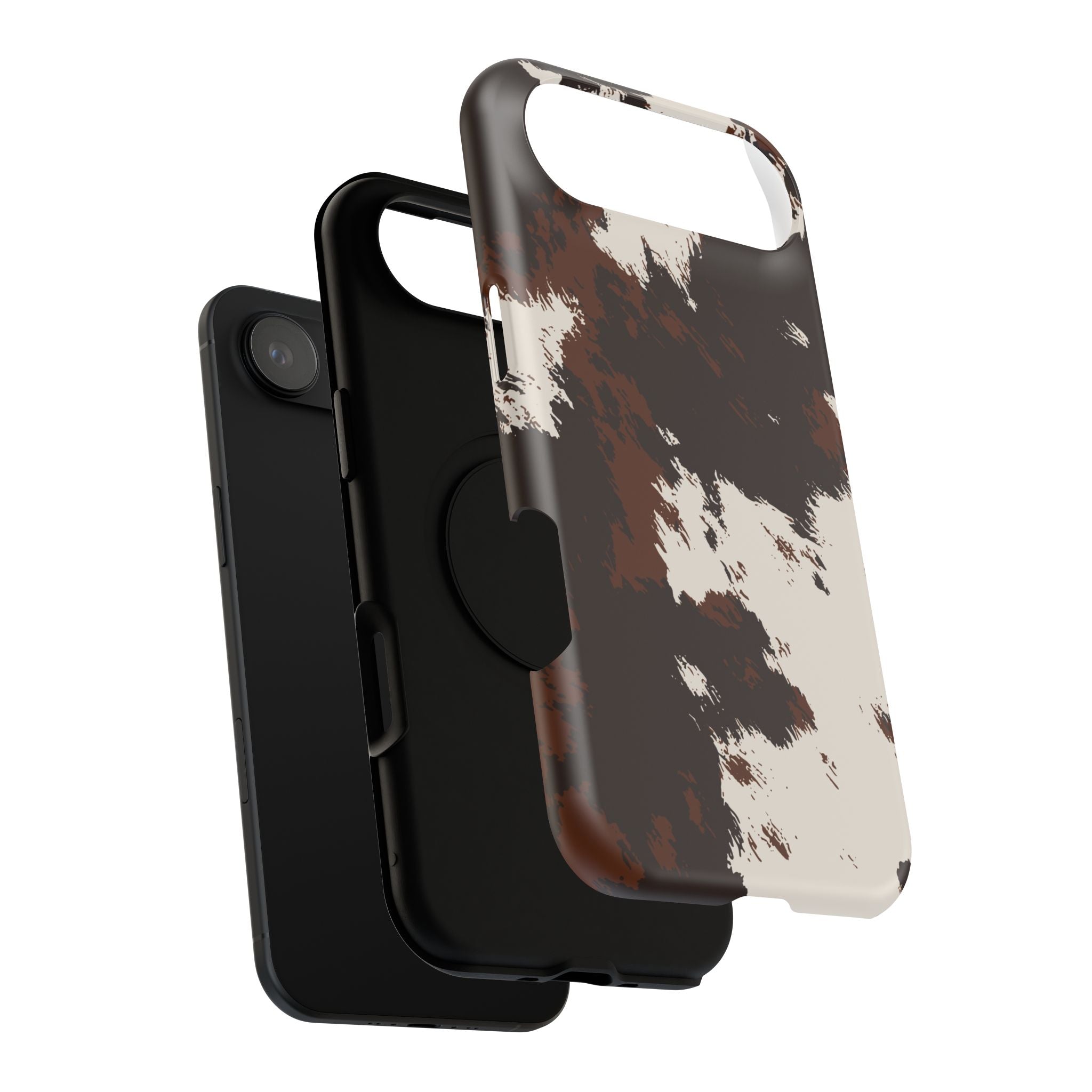 Cowhide Print Impact Phone Case — Brown & Cream Protective Cover