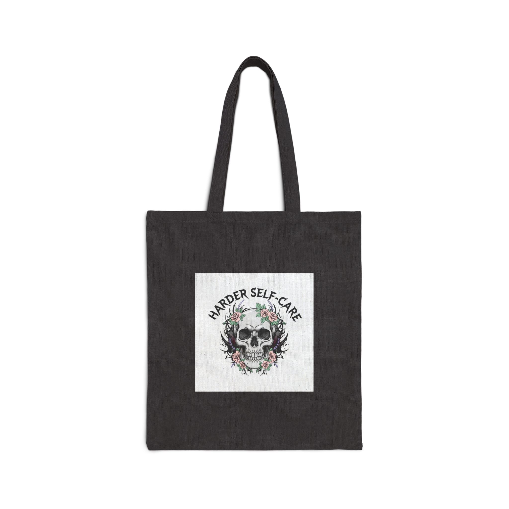 Harder Self-Care Skull Tote | Heavy Metal Wellness, gothic wellness quote