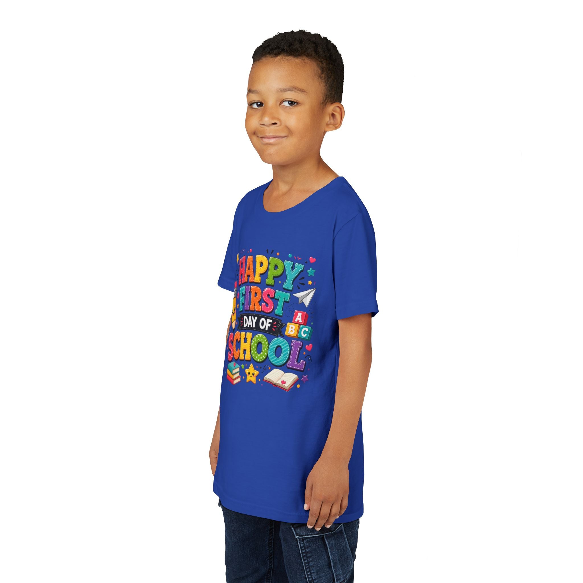 Youth Tee — "Happy First Day of School" Back-to-School Graphic Shirt