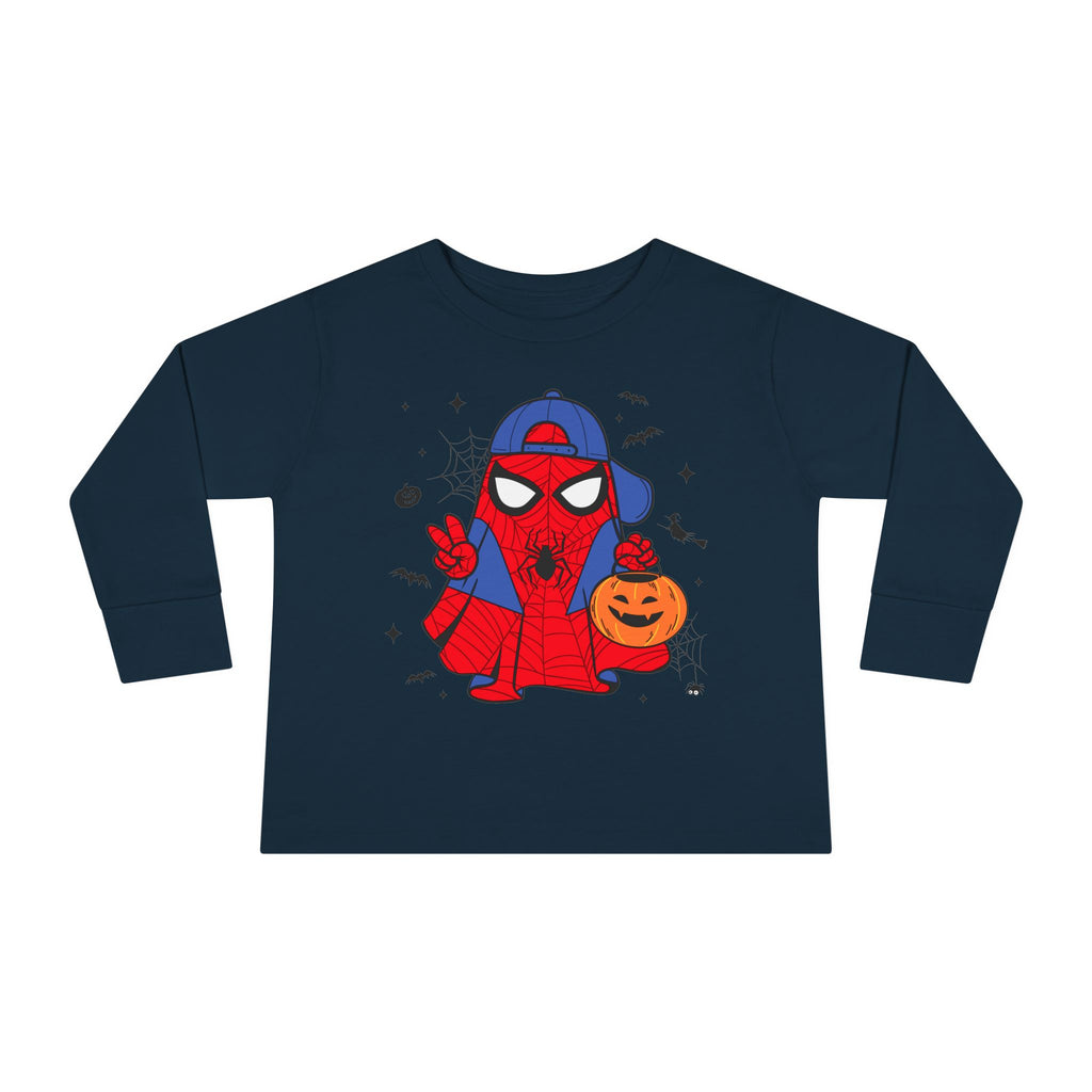 Spider Hero Toddler Long Sleeve Tee — Cute Halloween Pumpkin Trick-or-Treat Shirt
