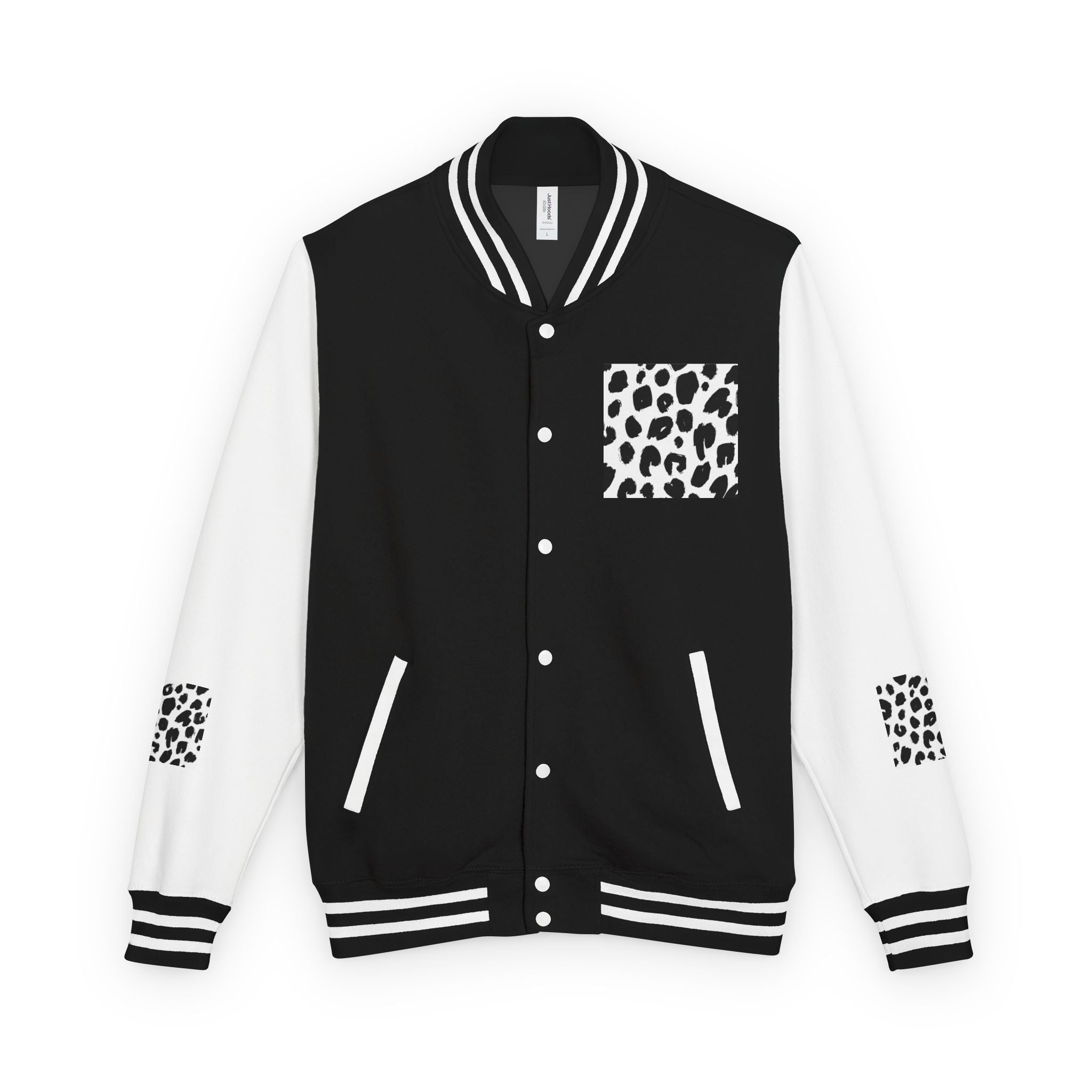 Black & White Leopard Pocket Letterman Jacket | Varsity Jacket