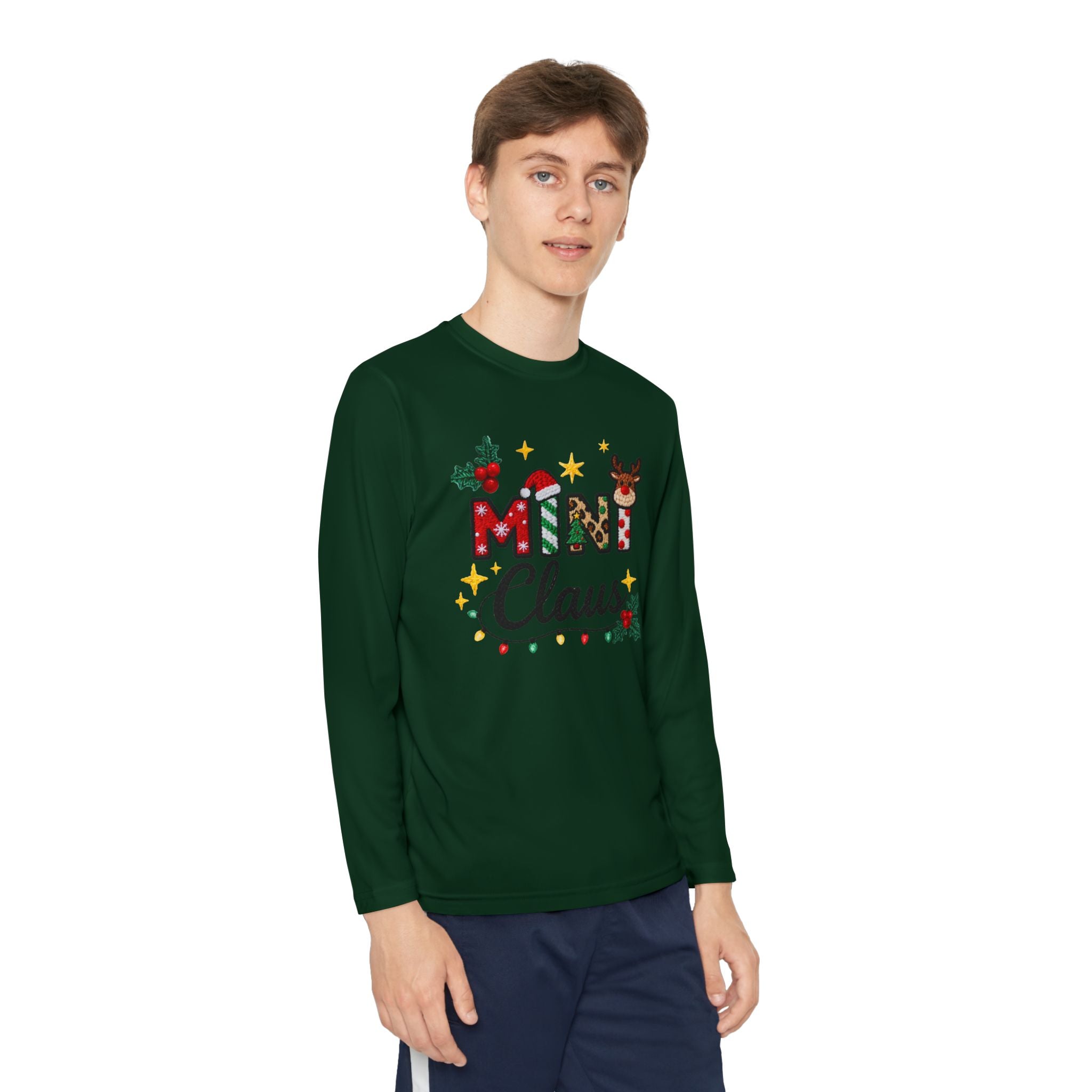 Mini Claus Youth Long Sleeve Tee — Cute Kids Christmas Holiday Shirt