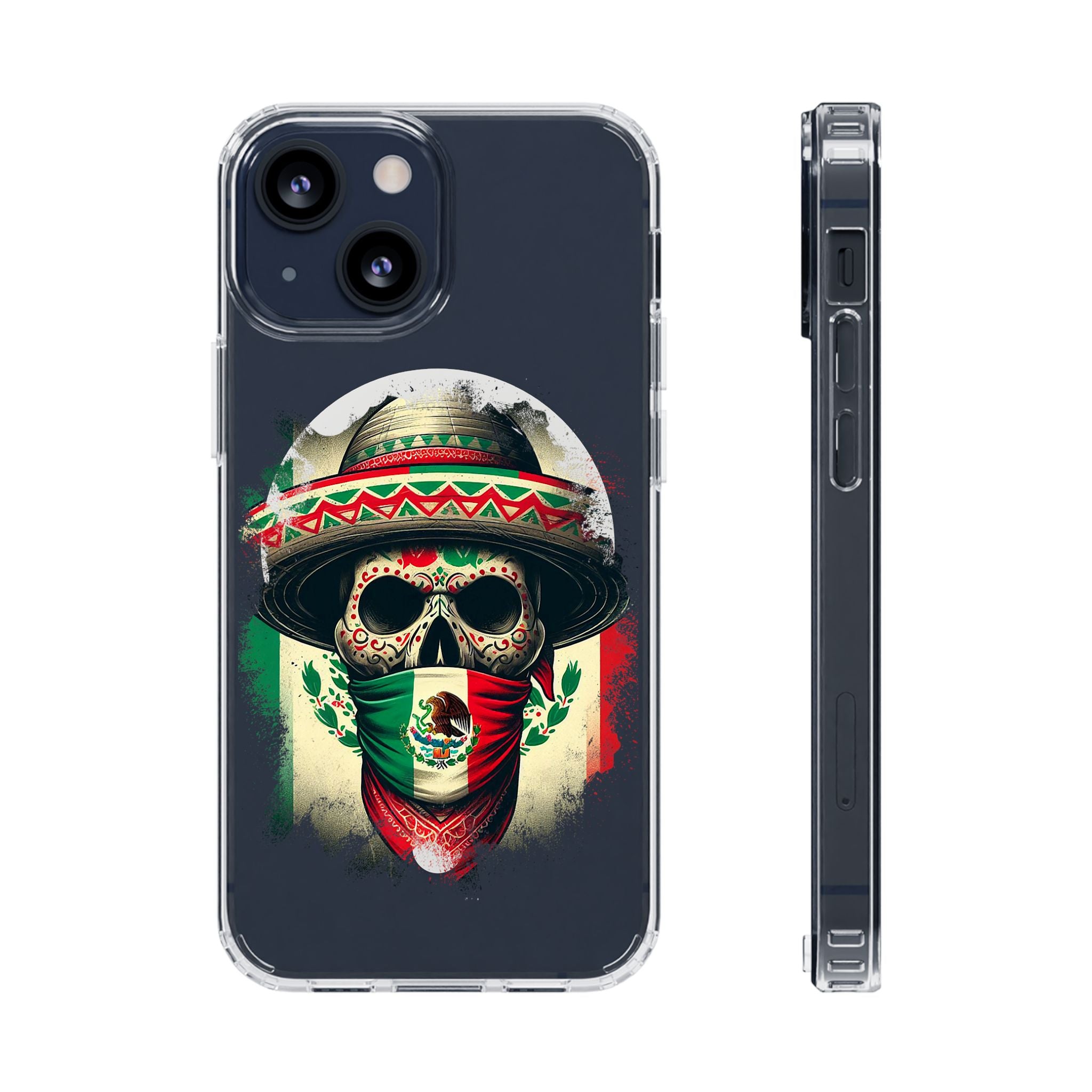Clear Magnetic Phone Case — Day of the Dead Skull with Mexican Flag Bandana