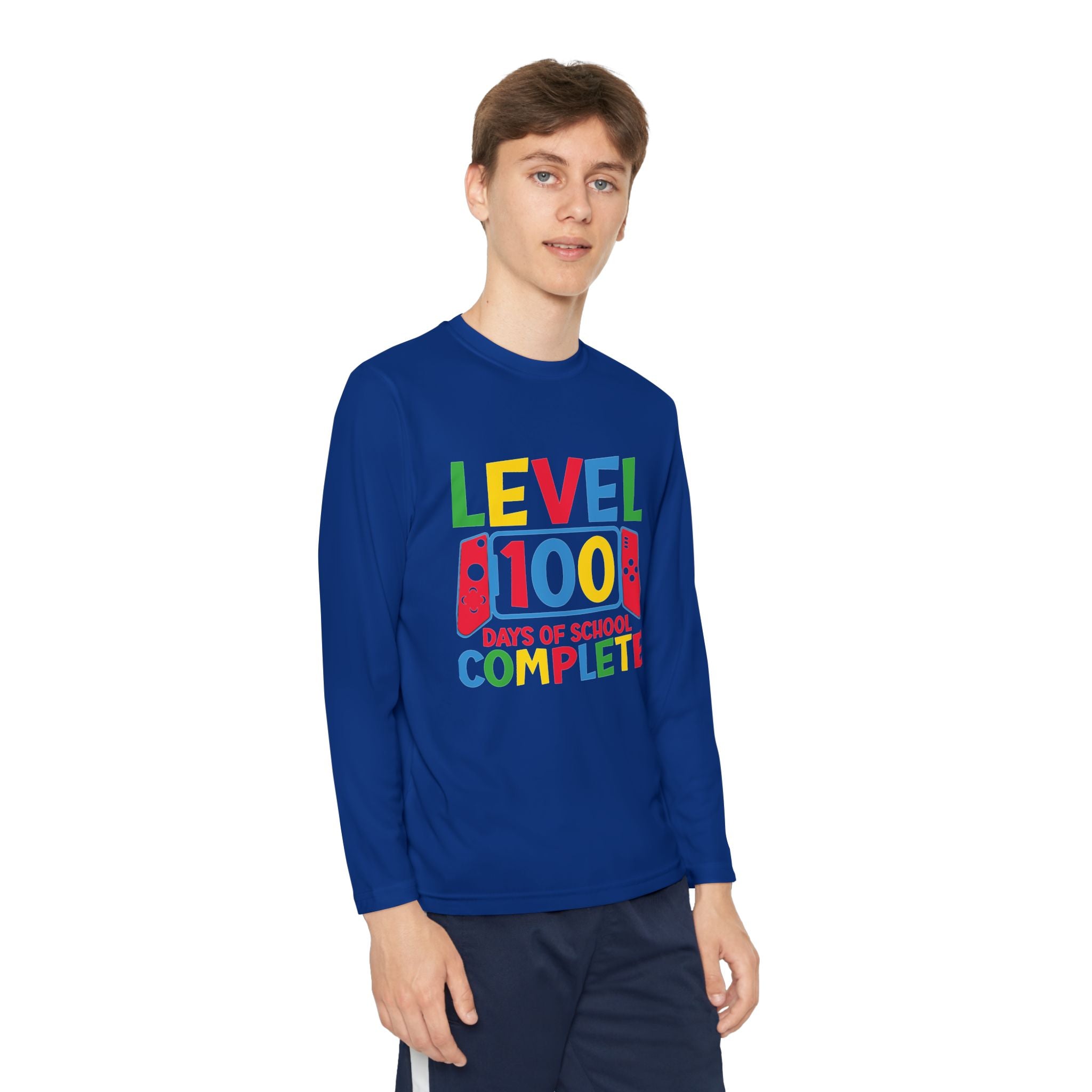 Youth Long Sleeve Shirt - "Level 100 Days of School Complete" 100th Day Celebration Tee