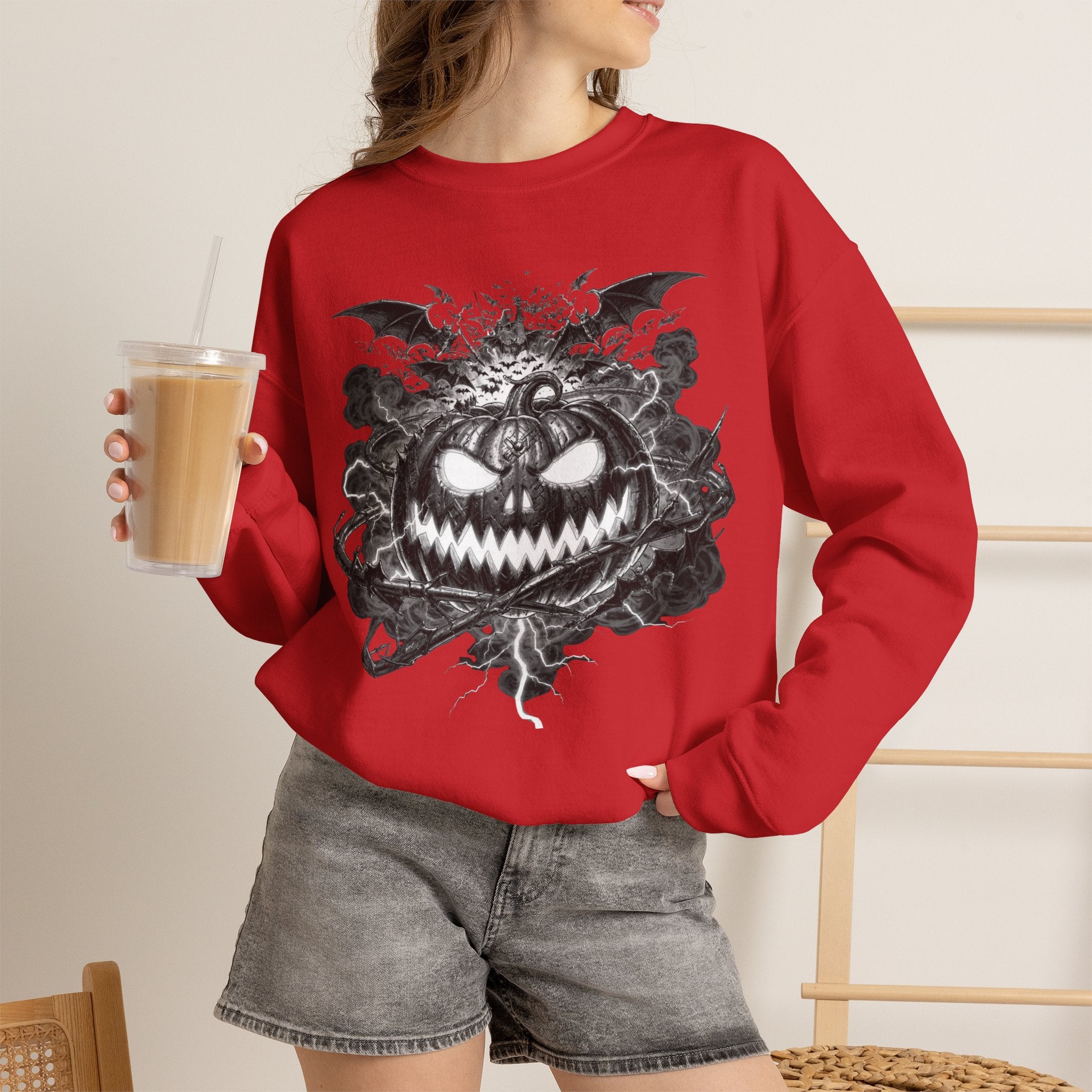 Halloween Pumpkin Crewneck Sweatshirt — Spooky Jack-o'-Lantern Graphic