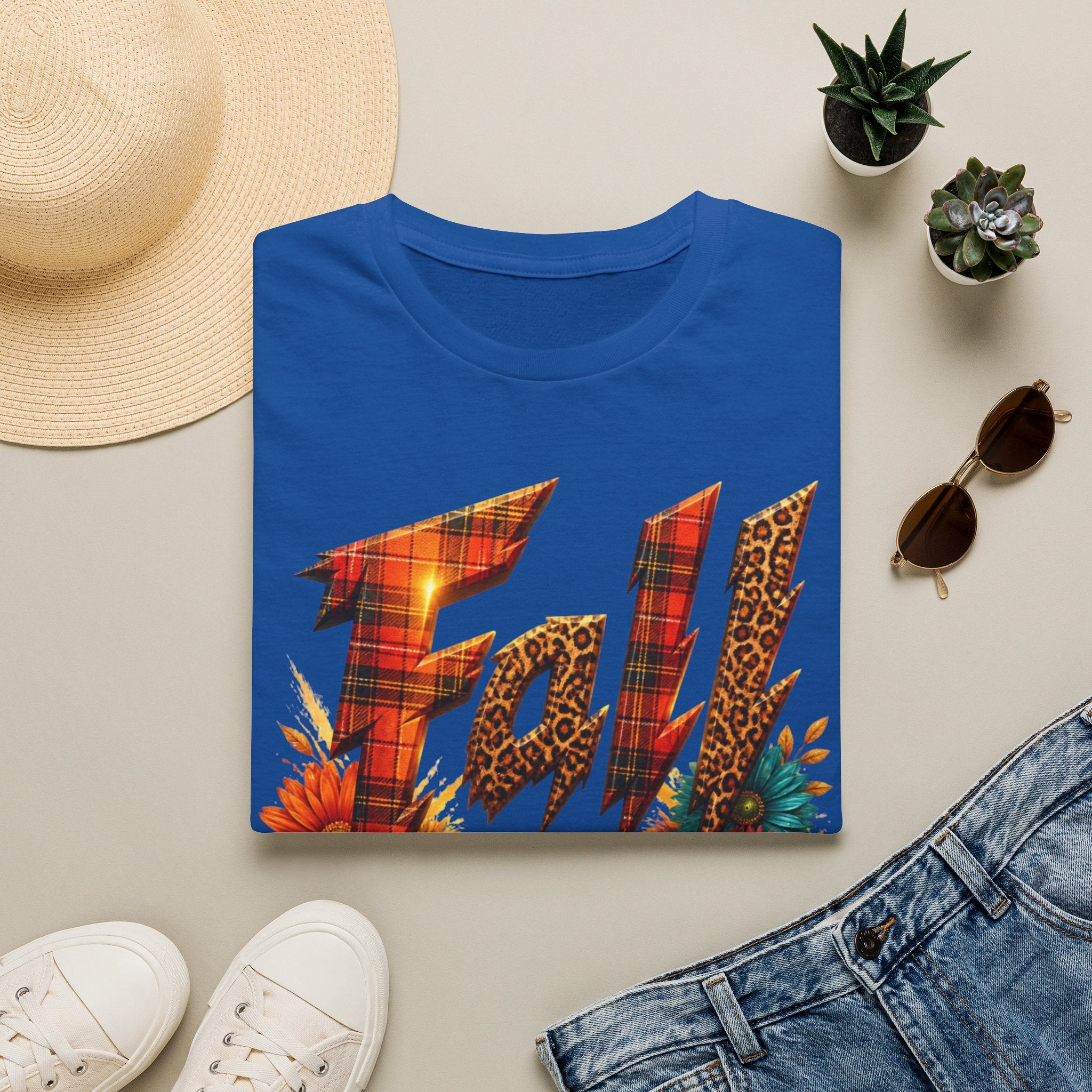 Fall Floral Plaid T-Shirt — "Thankful Grateful Blessed" Autumn Tee