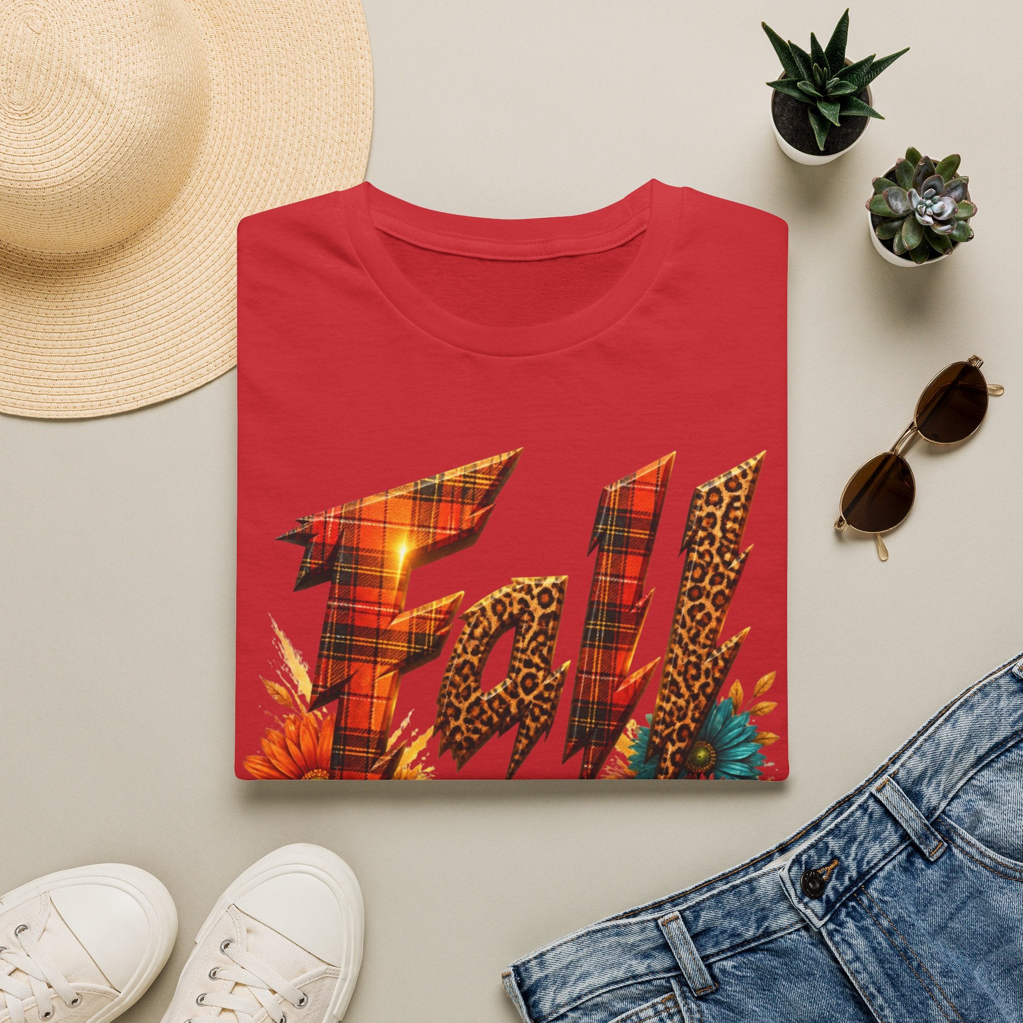 Fall Floral Plaid T-Shirt — "Thankful Grateful Blessed" Autumn Tee