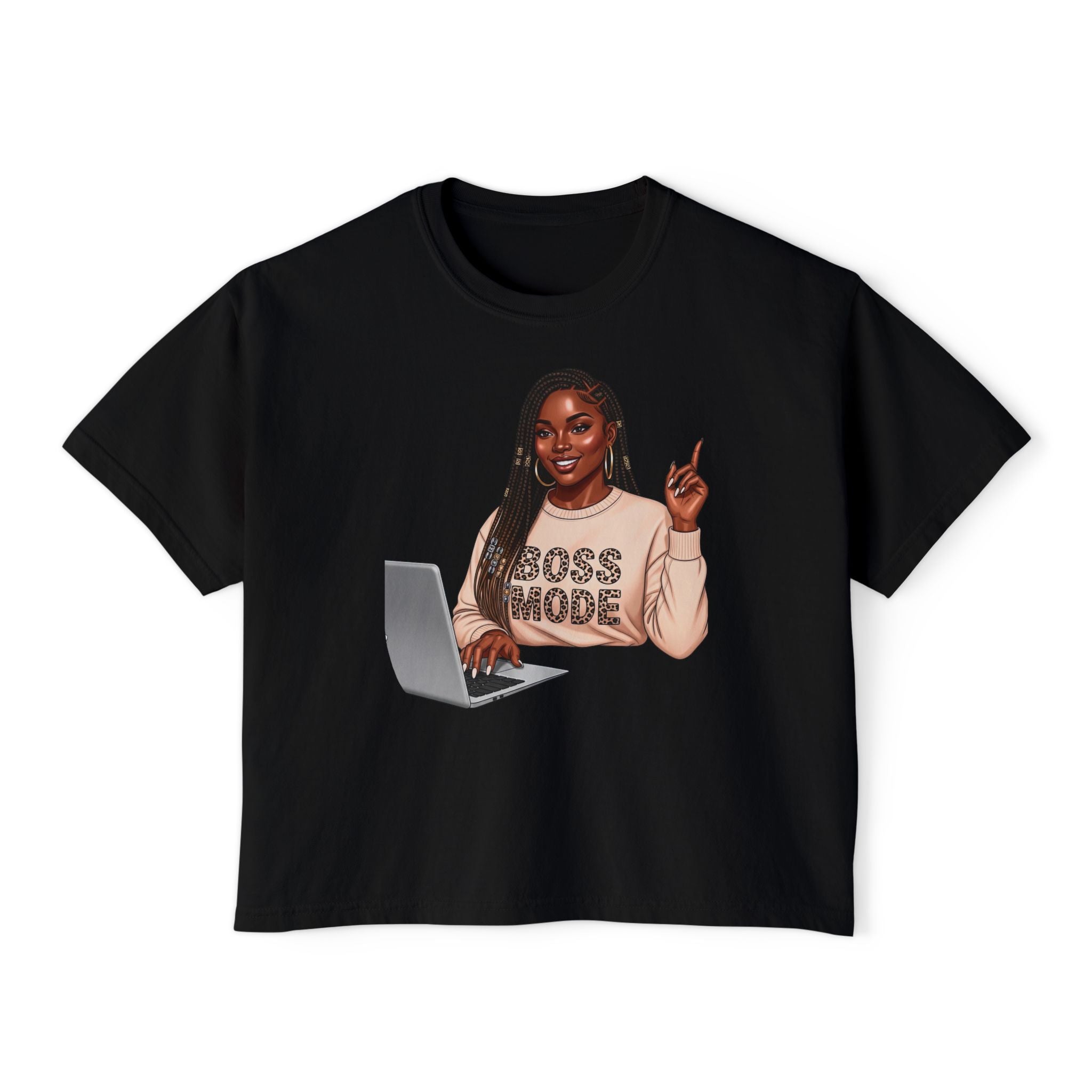 Boss Mode Women's Boxy Tee – Empowering Work-From-Home Graphic Top