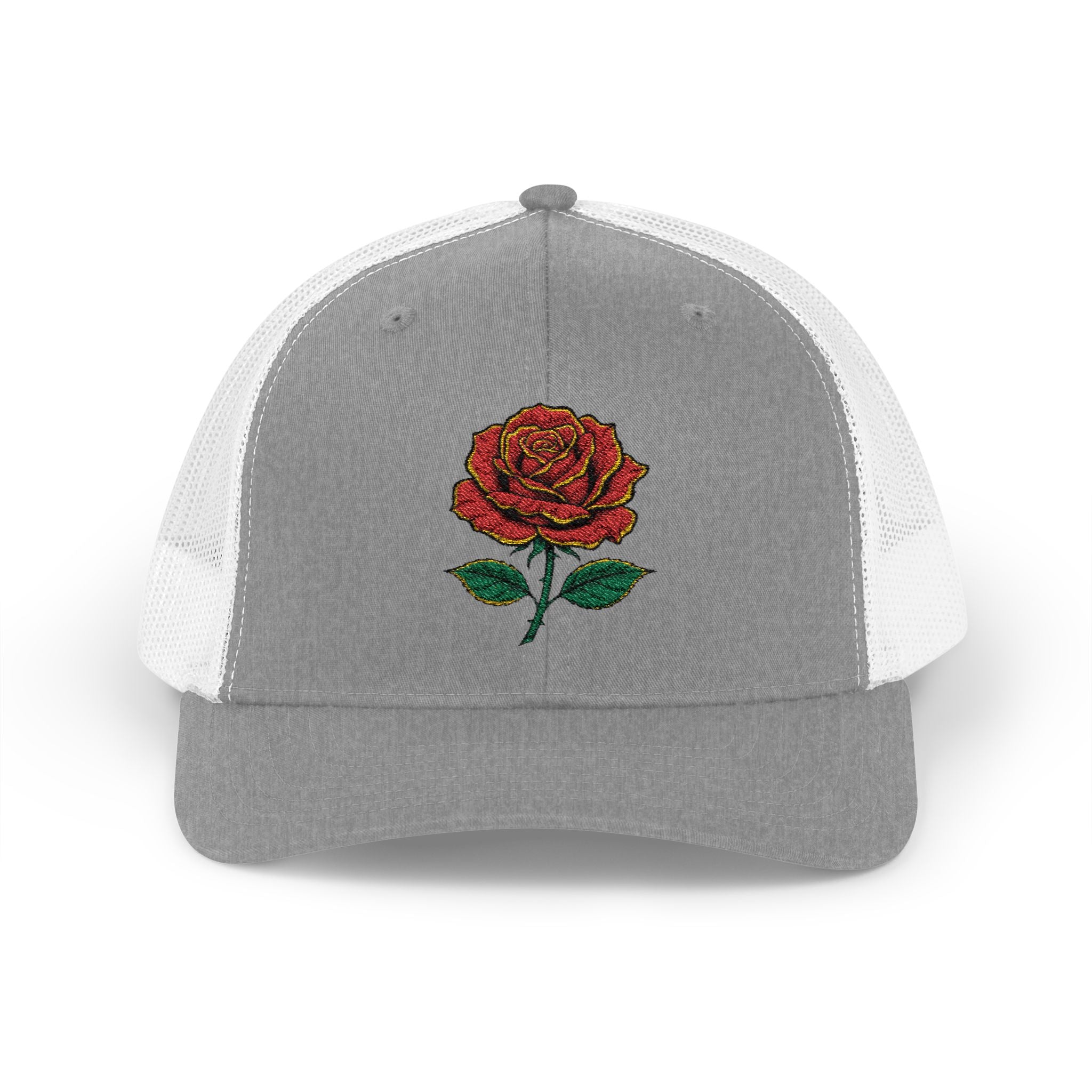Embroidered Red Rose Trucker Cap