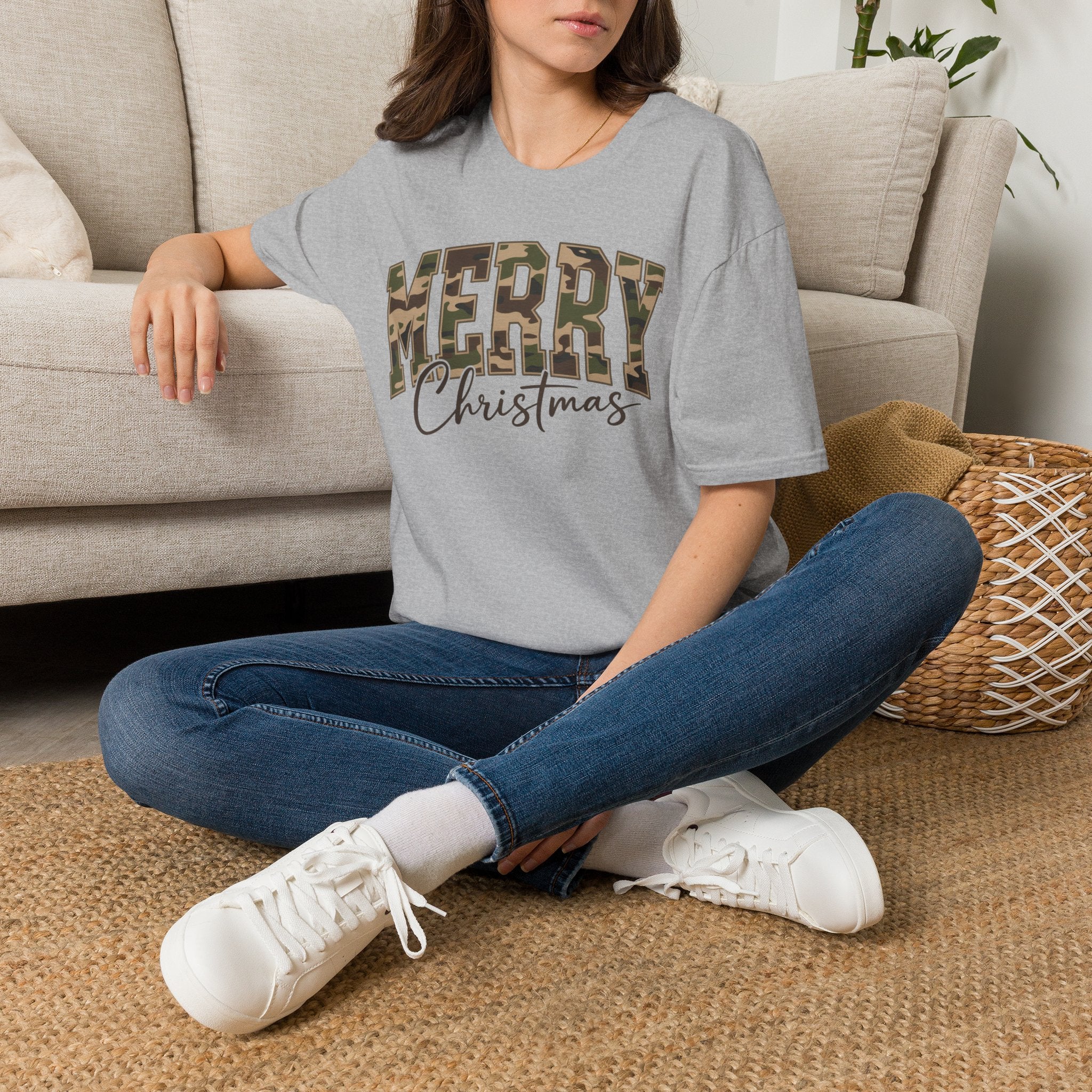 Camo "Merry Christmas" T‑Shirt — Holiday Casual Tee for Outdoorsy Families