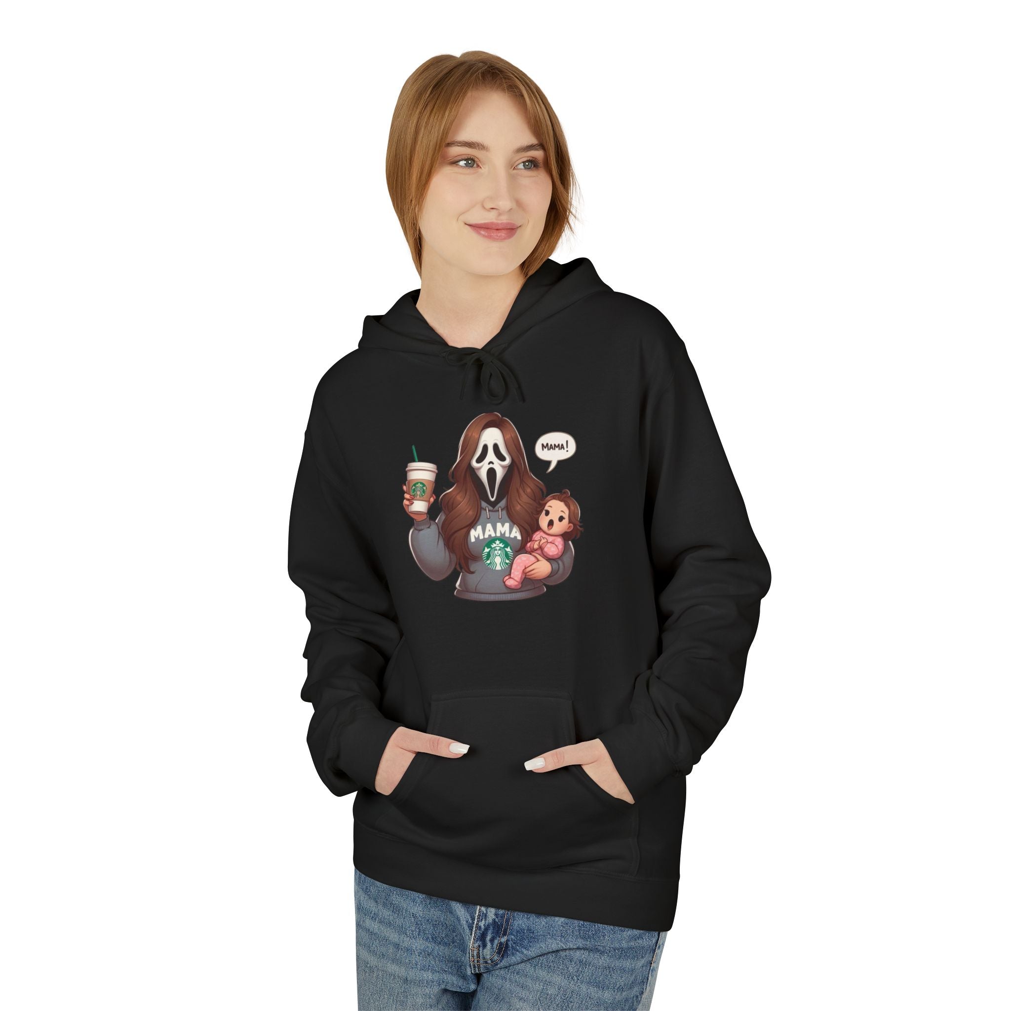 Coffee & Cuddles Hoodie — Cute Dog Holding Baby with “Snack?” Graphic