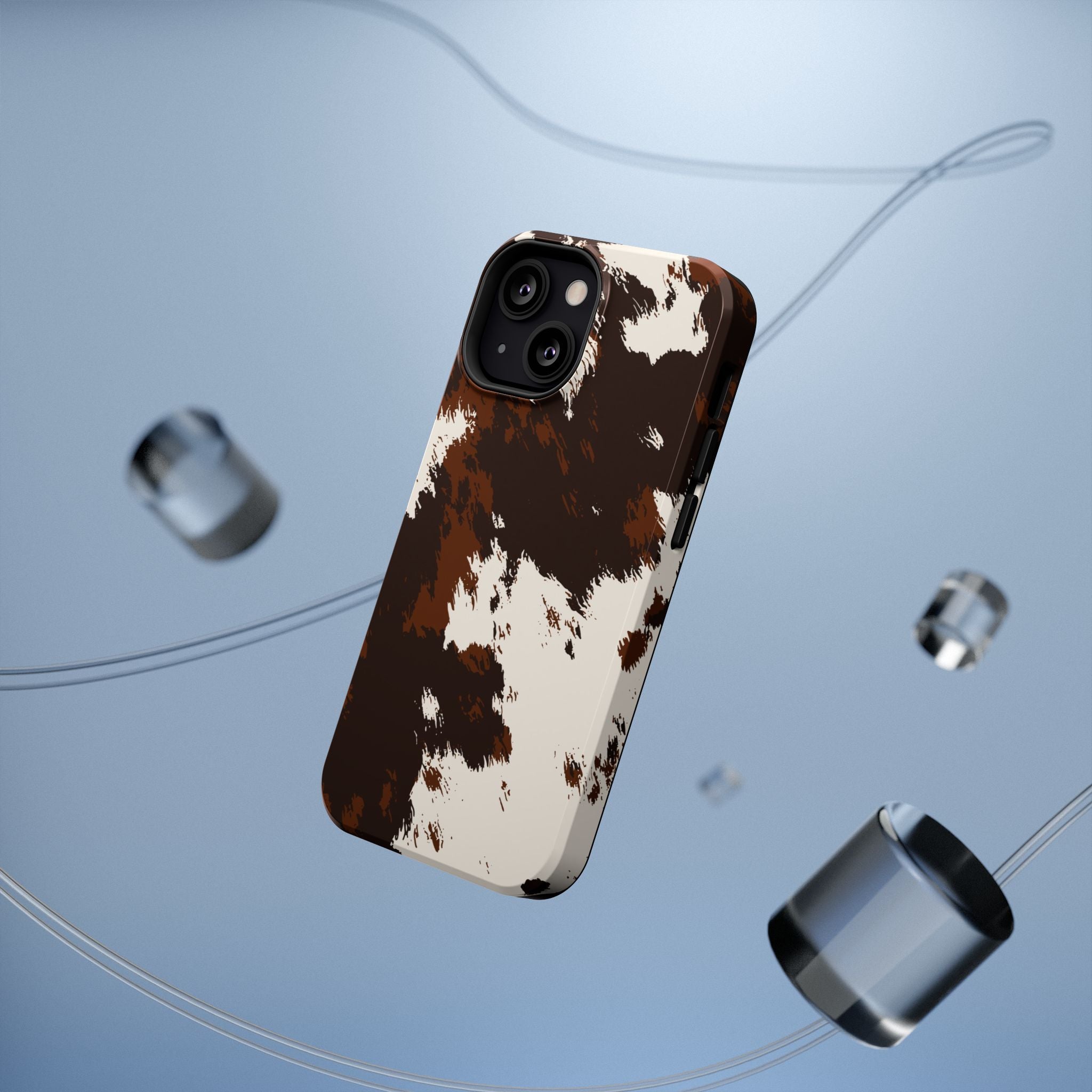 Cowhide Print Impact Phone Case — Brown & Cream Protective Cover