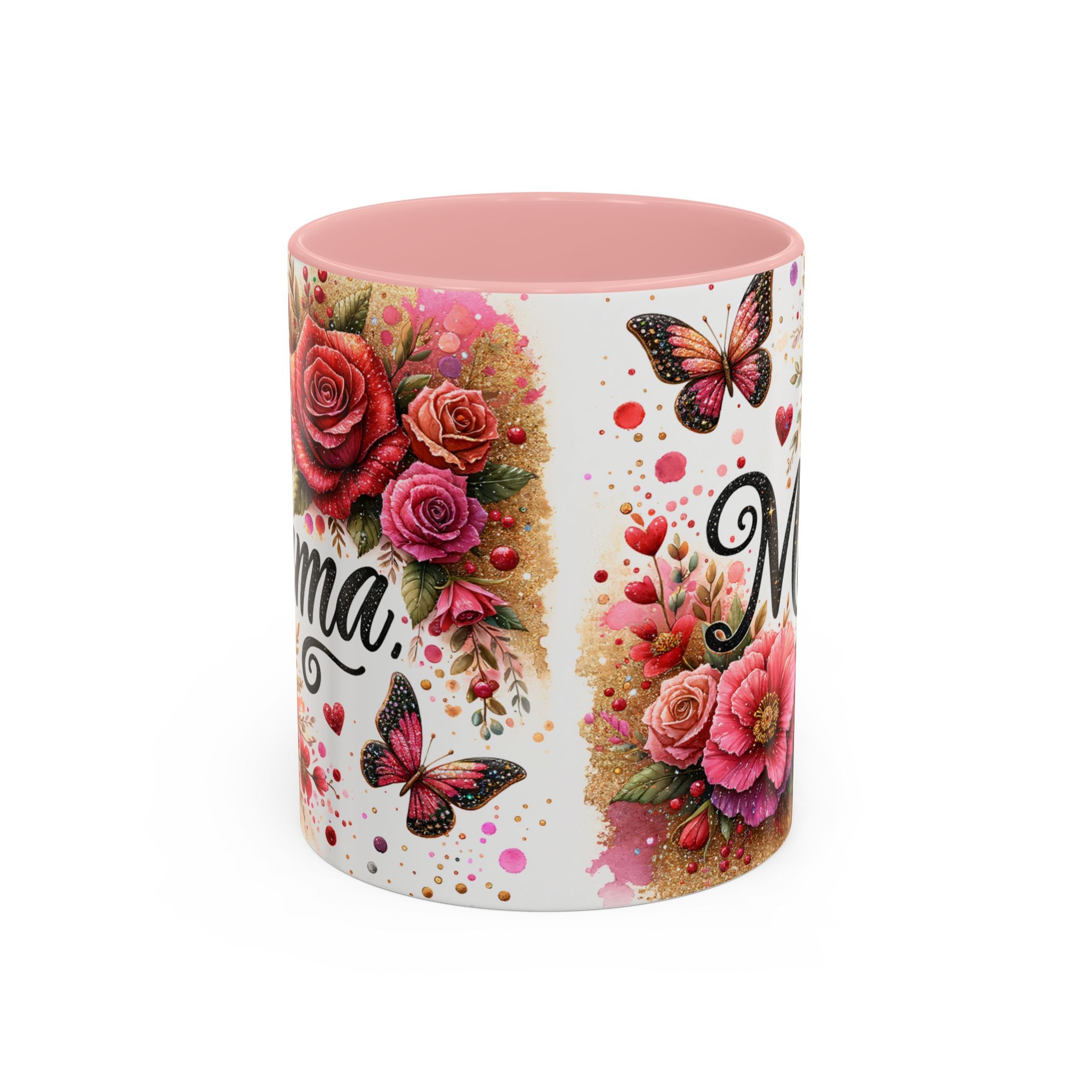 Mama Floral Accent Coffee Mug — Pink Roses & Butterflies (11/15oz)