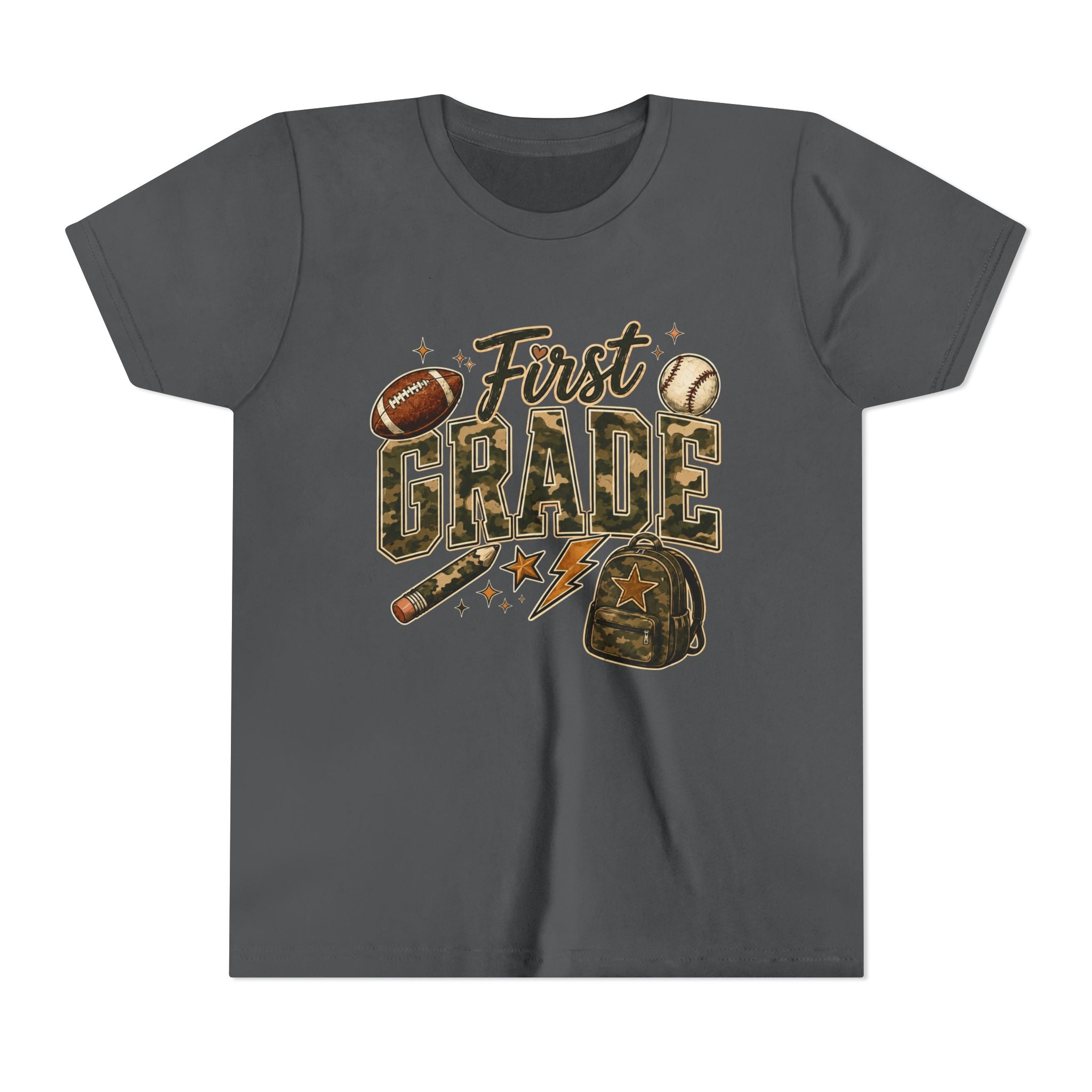 First Grade Kids T‑Shirt — Back to School Sports Backpack Design