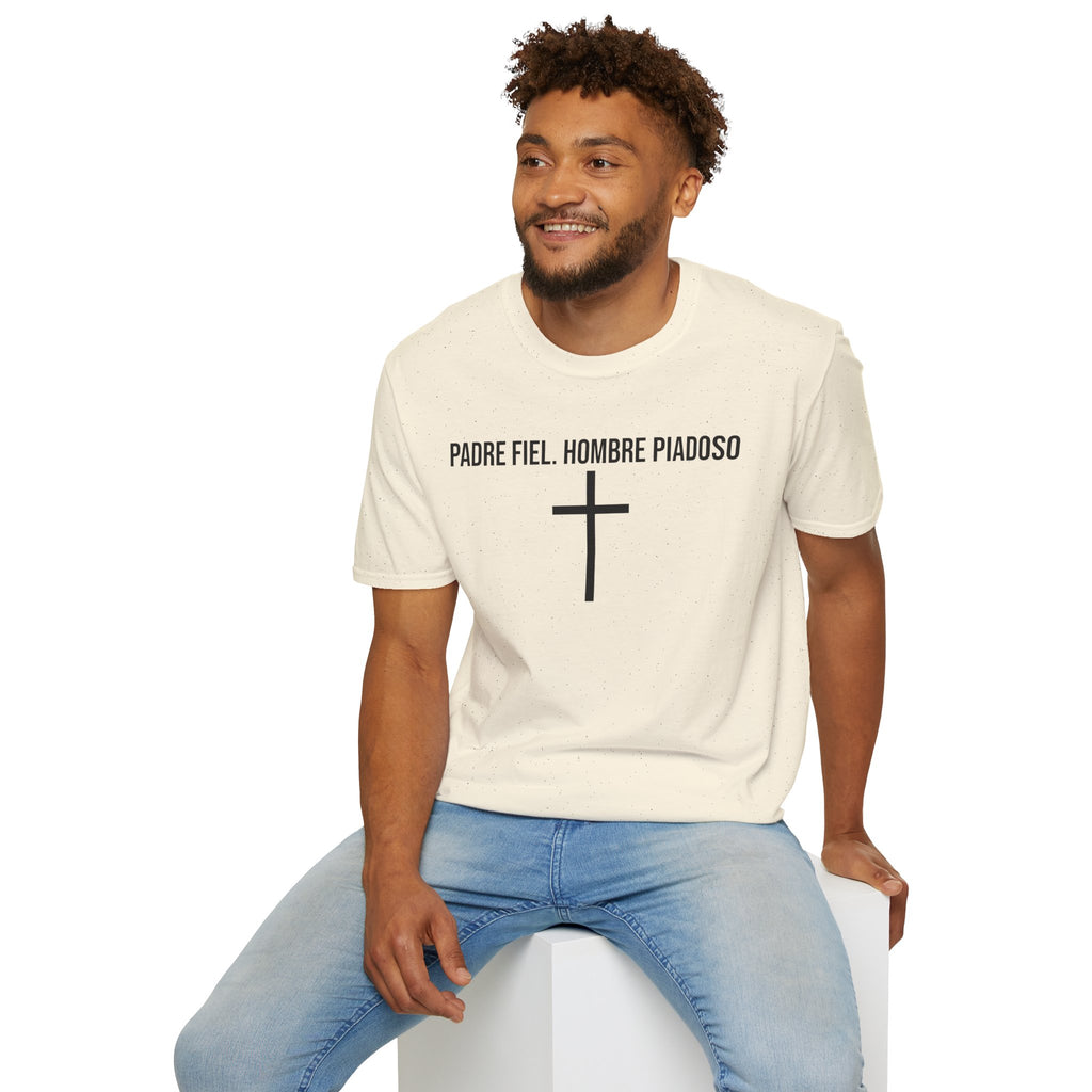 Padre Fiel, Hombre Piadoso T-Shirt — Spanish Christian Cross Tee