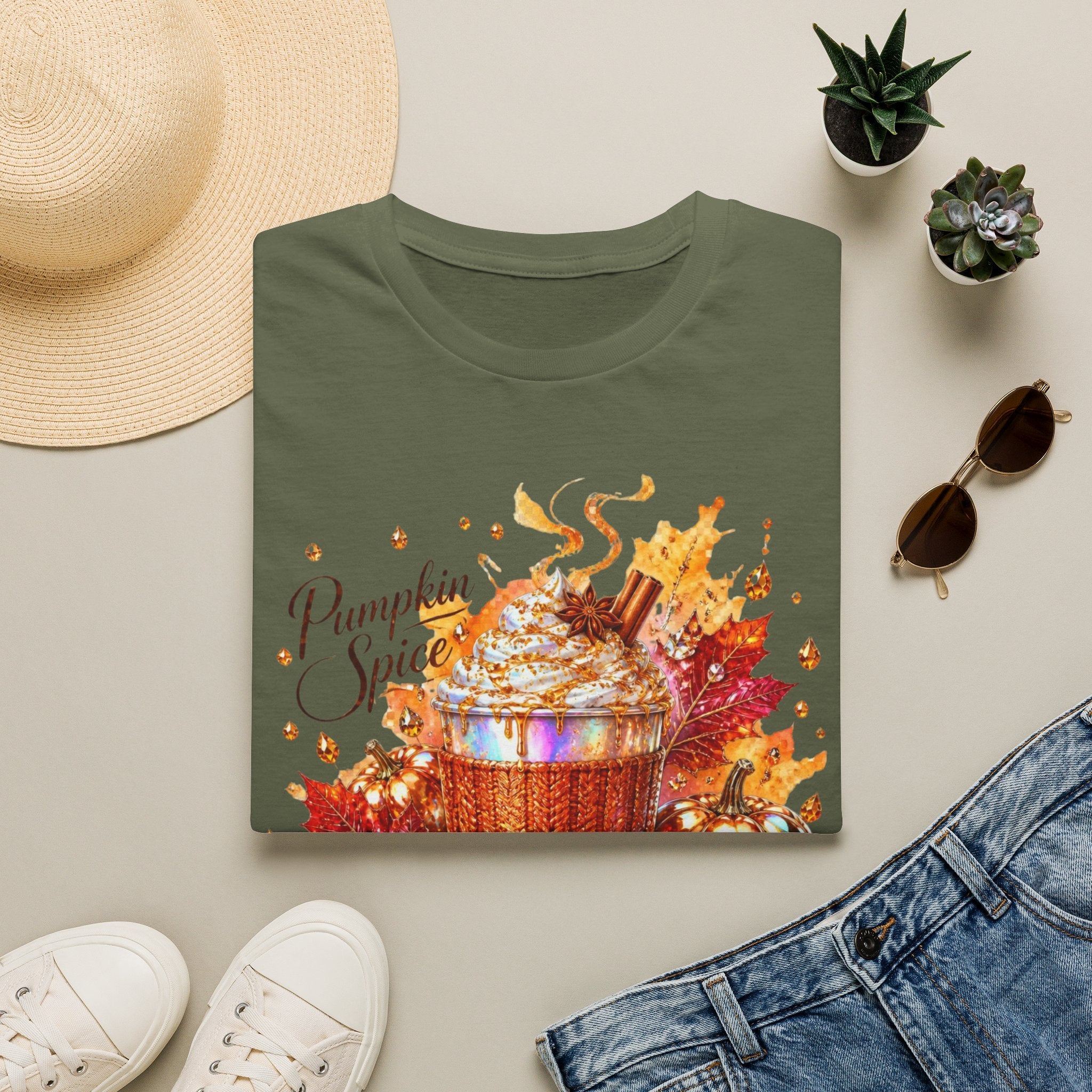 Pumpkin Spice Cup T-Shirt — Autumn Latte Fall Leaves Tee