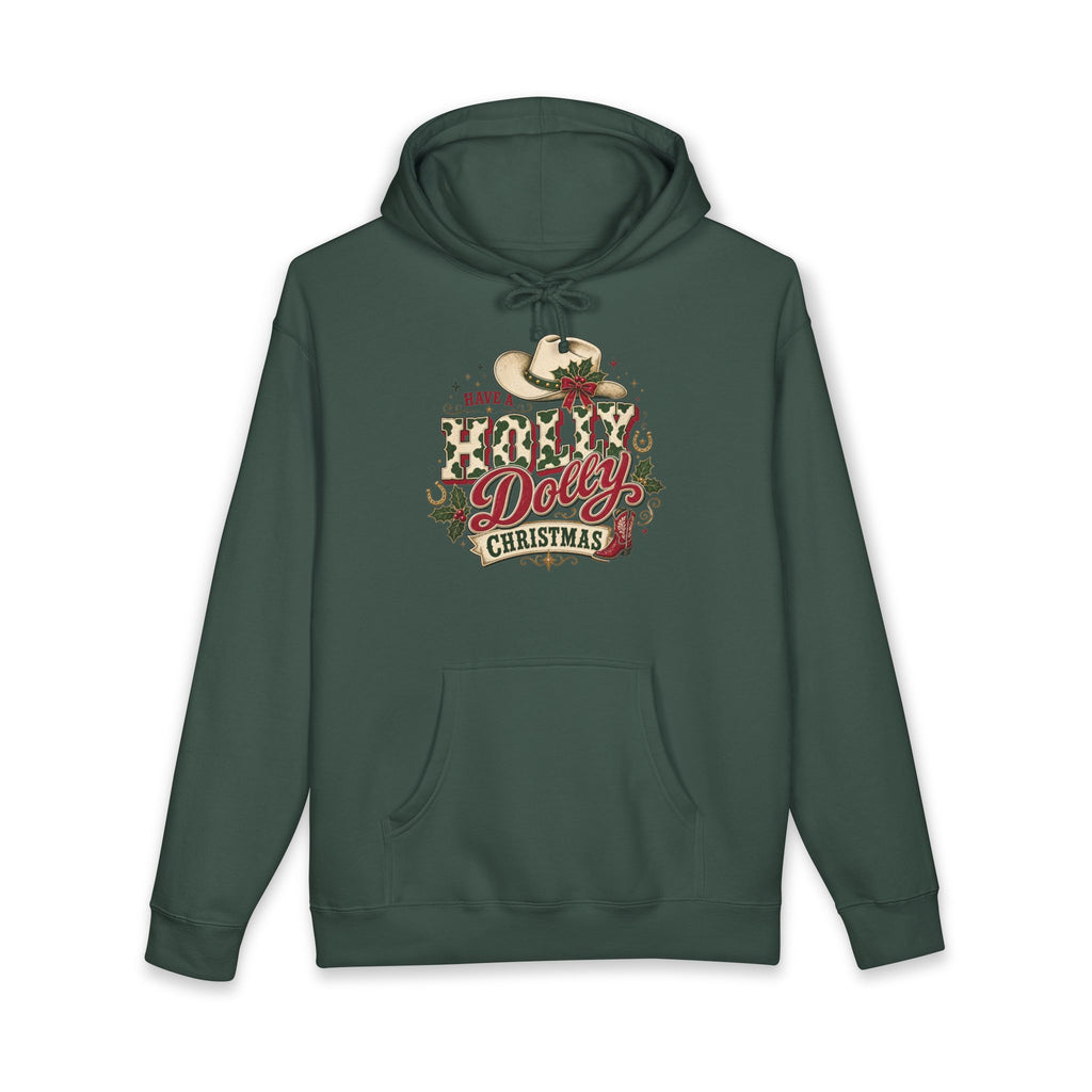 Christmas Cow Hoodie – Cute Highland Cow with Festive Lights & 'Merry Dolly Christmas' Design