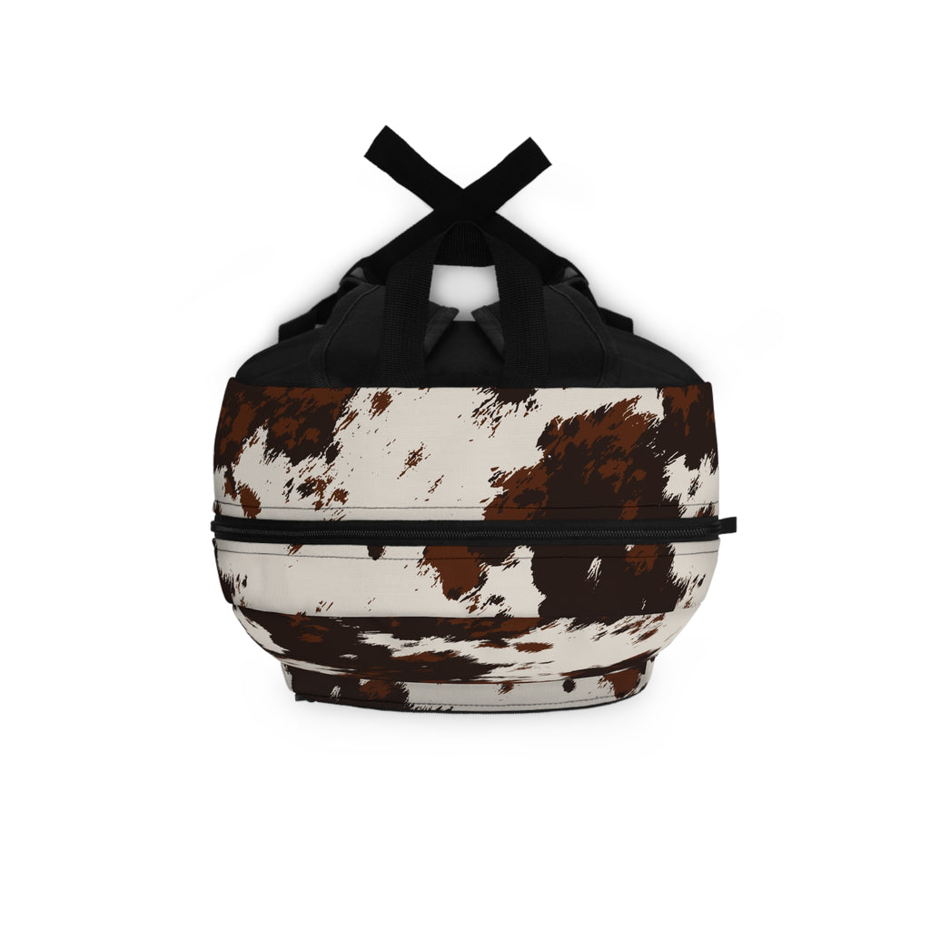 Cowhide Print Backpack — Brown White Western-Style School & Travel Bag