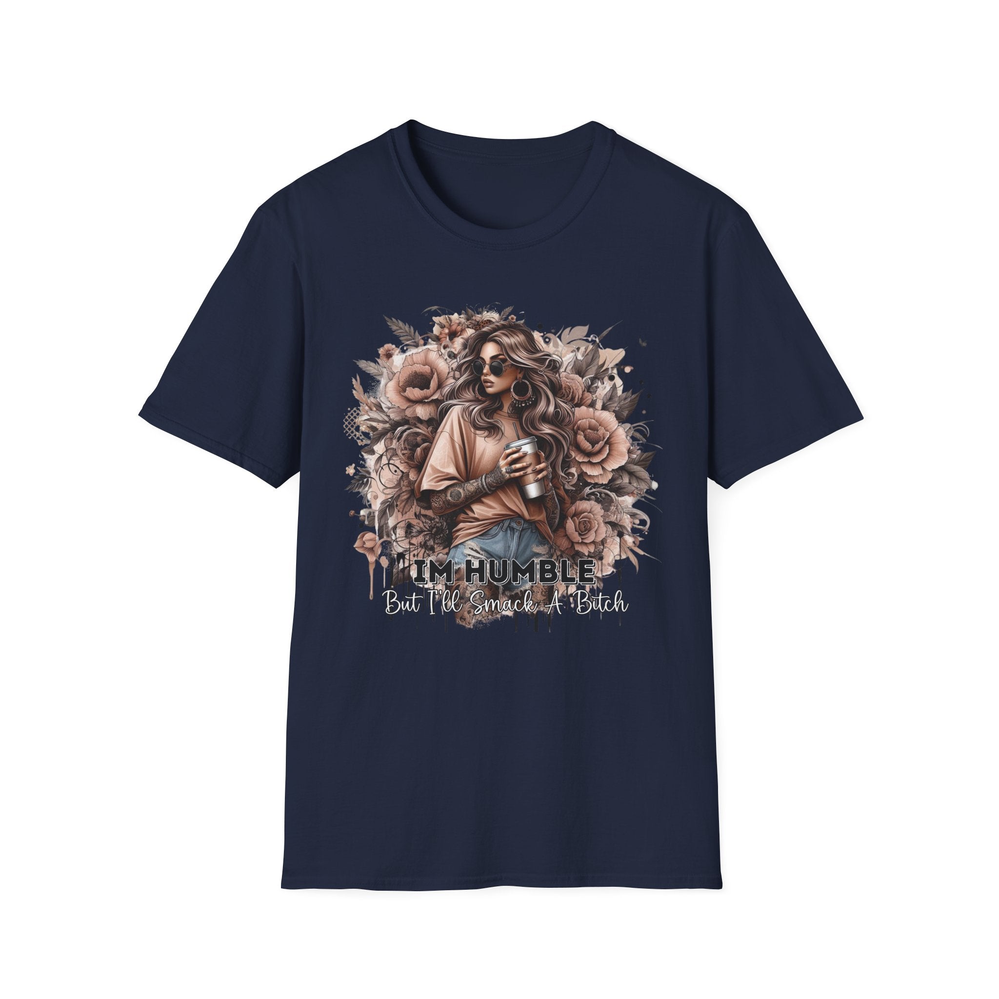 Graphic T-Shirt - 'Stay Humble' Floral Girl Vintage Coffee Tee