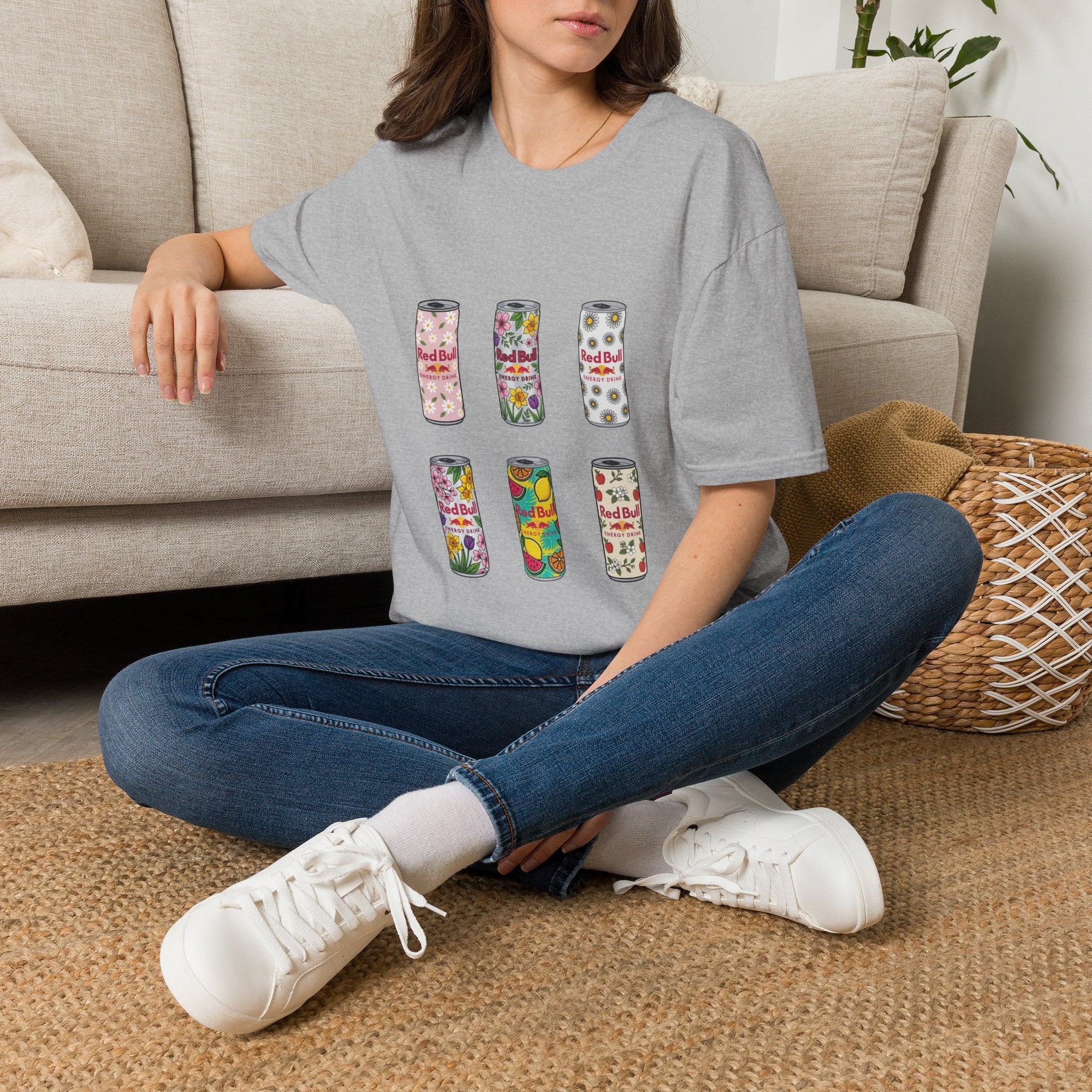 Floral Energy Drink Can T-Shirt — Vintage Flower Red Bull Design
