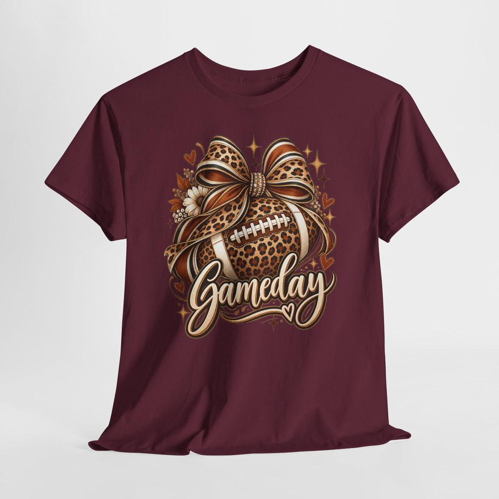 Gameday Football Tee — Leopard Print Football with Bow