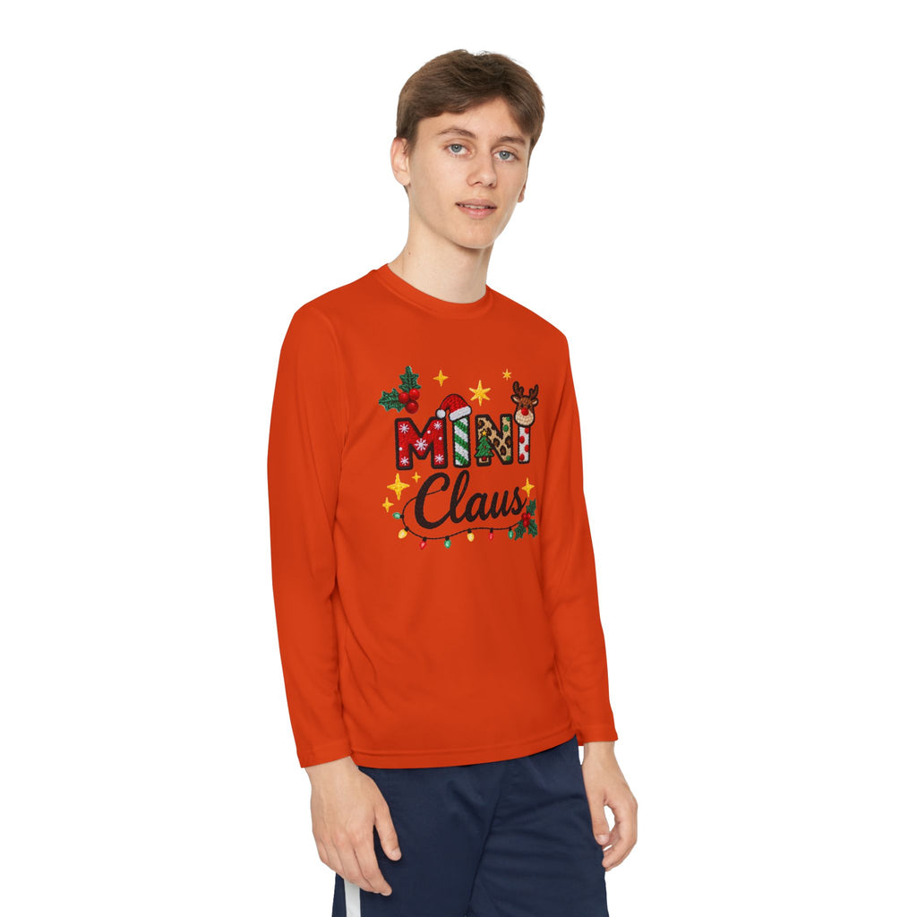 Mini Claus Youth Long Sleeve Tee — Cute Kids Christmas Holiday Shirt