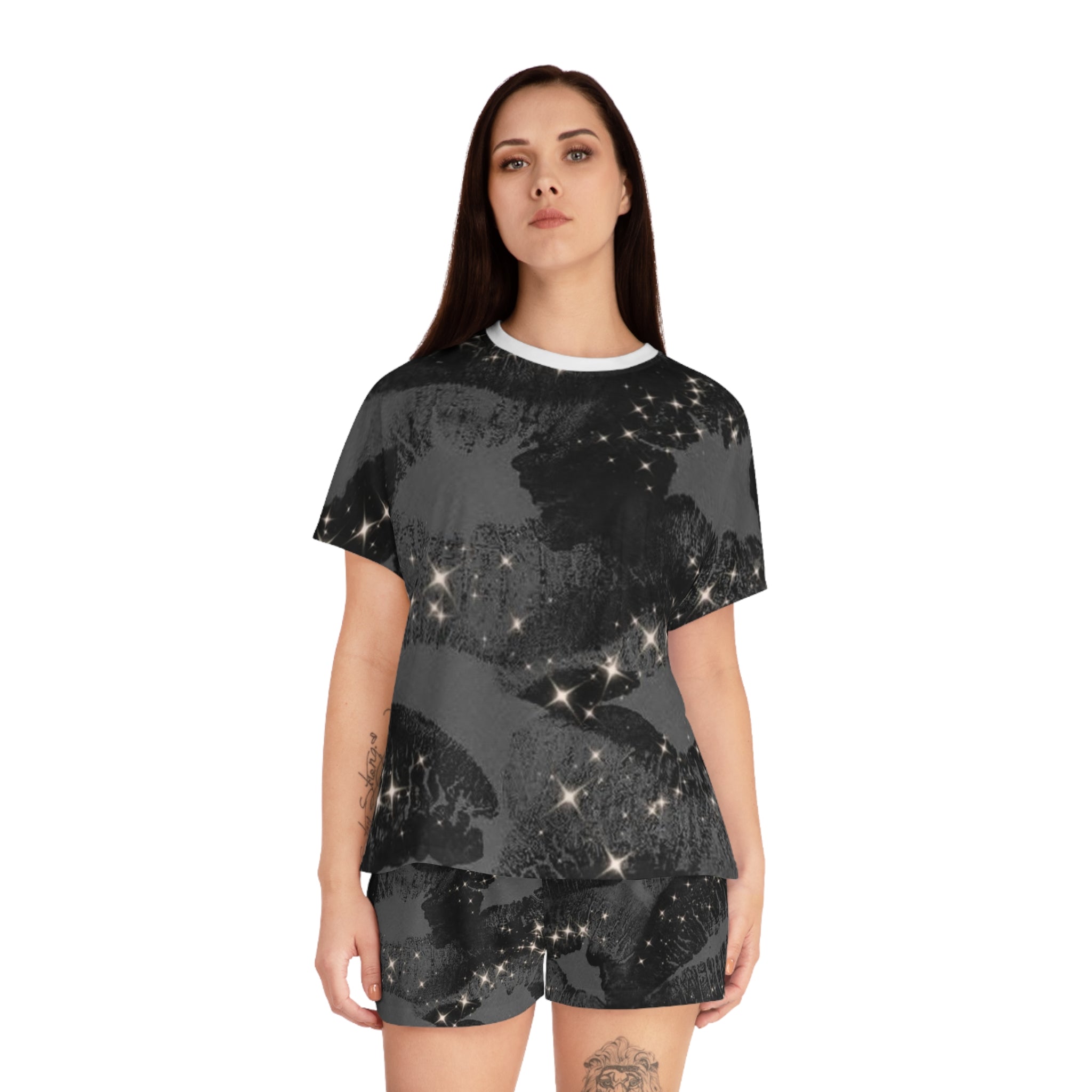 Sparkling Kiss Print Women's Short Pajama Set