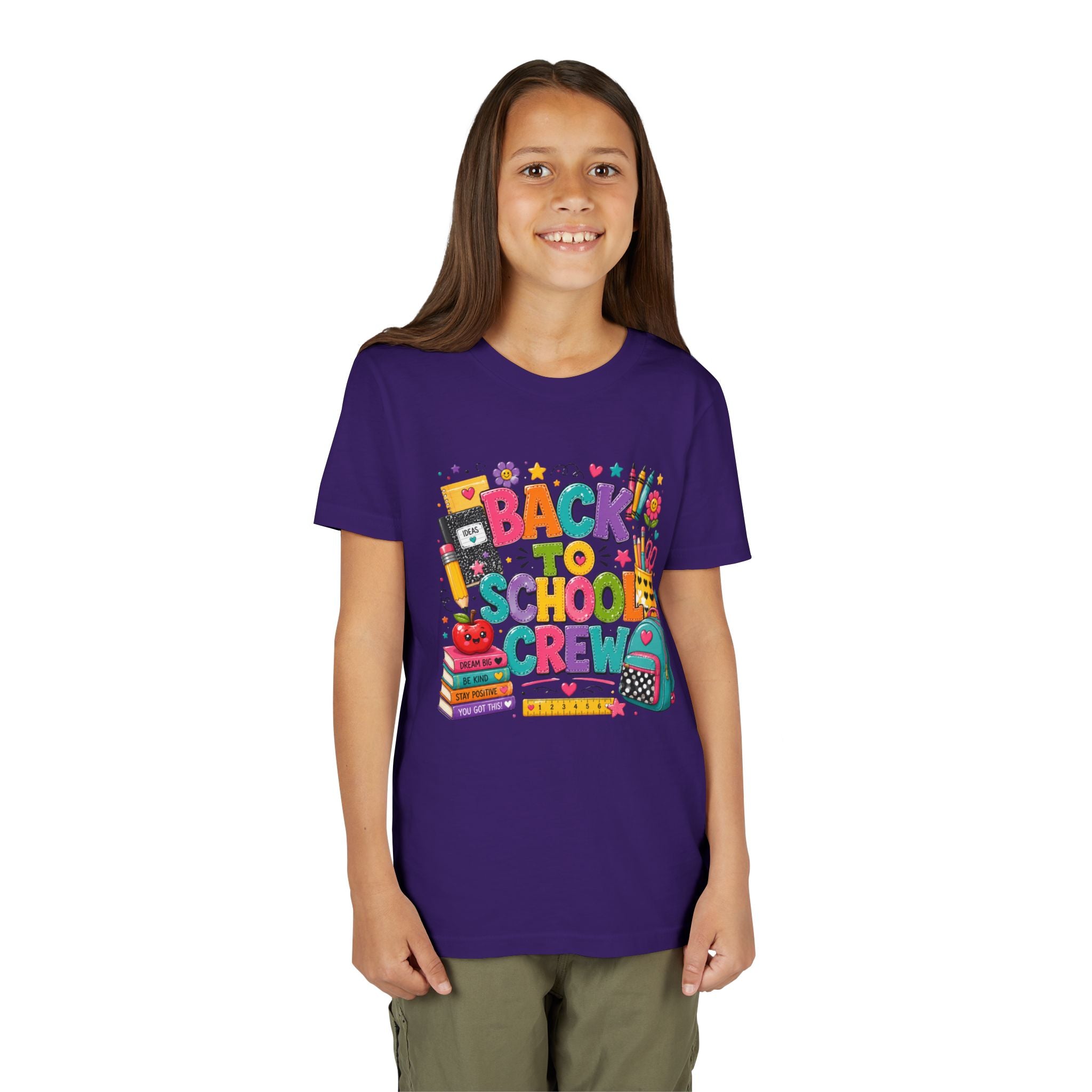 Back to School Crew Youth Tee — Colorful Kids' School Backpack & Books Graphic Shirt