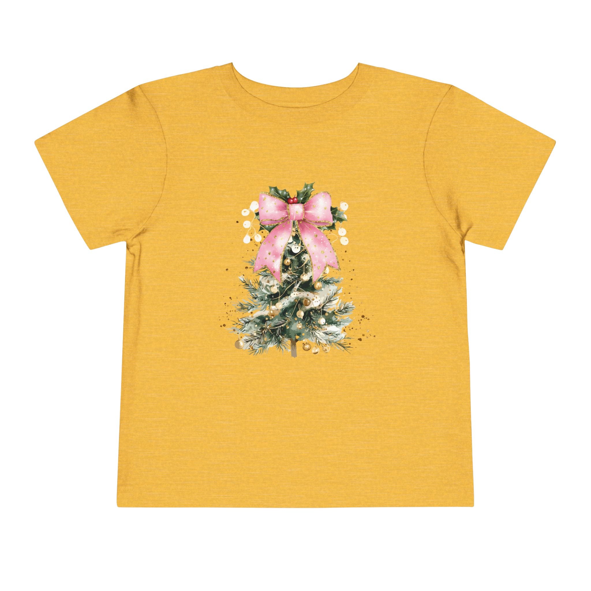Toddler Christmas Tree Tee — Pink Bow Holiday Shirt
