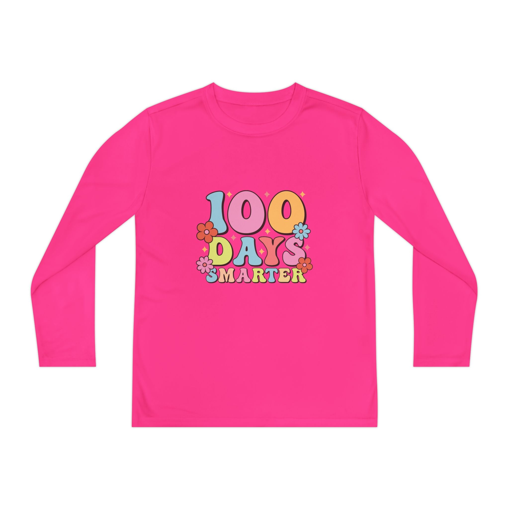 100 Days Smarter Youth Long Sleeve Tee — Retro Floral School Celebration Shirt