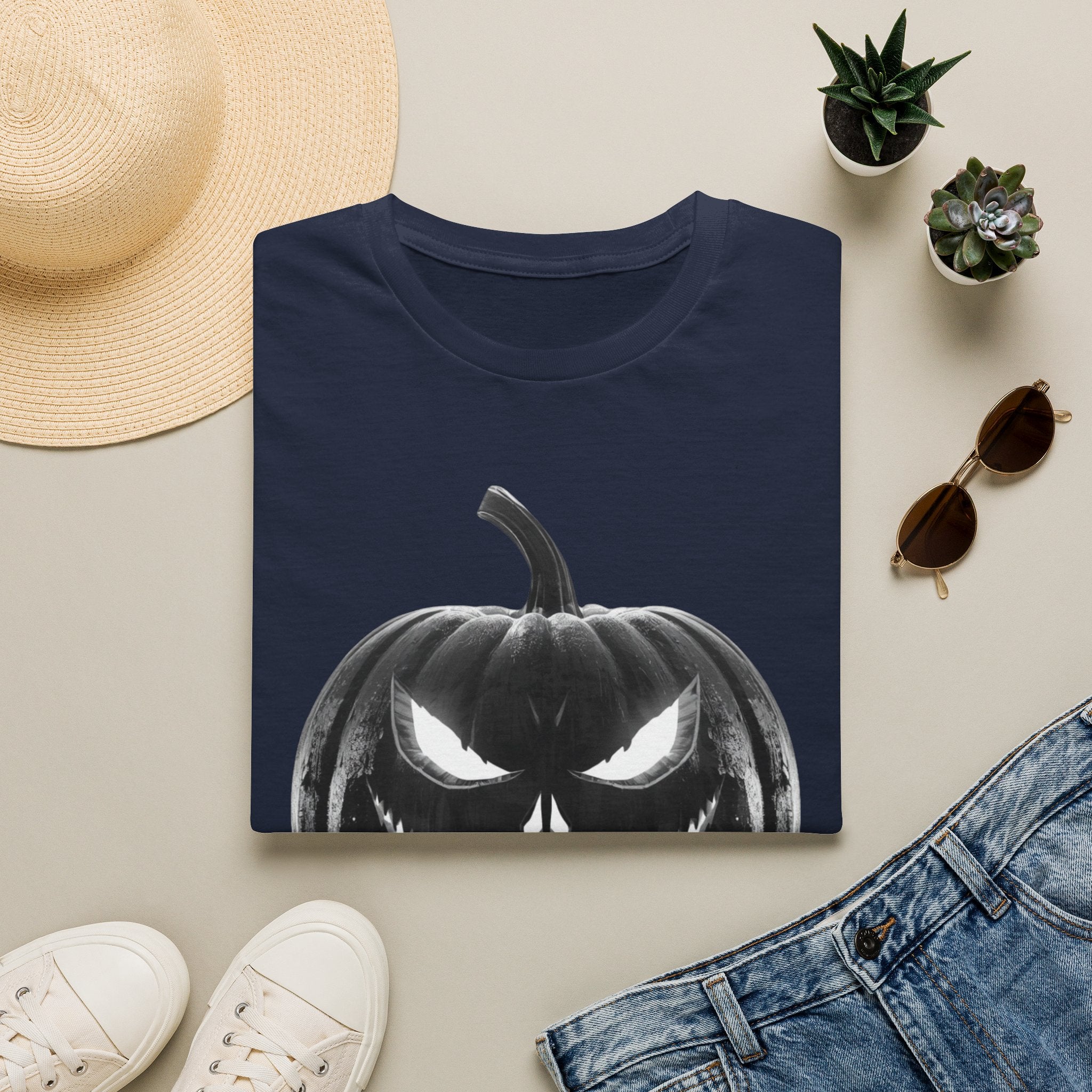 Halloween Jack-O'-Lantern T-Shirt — Spooky Black Pumpkin Graphic