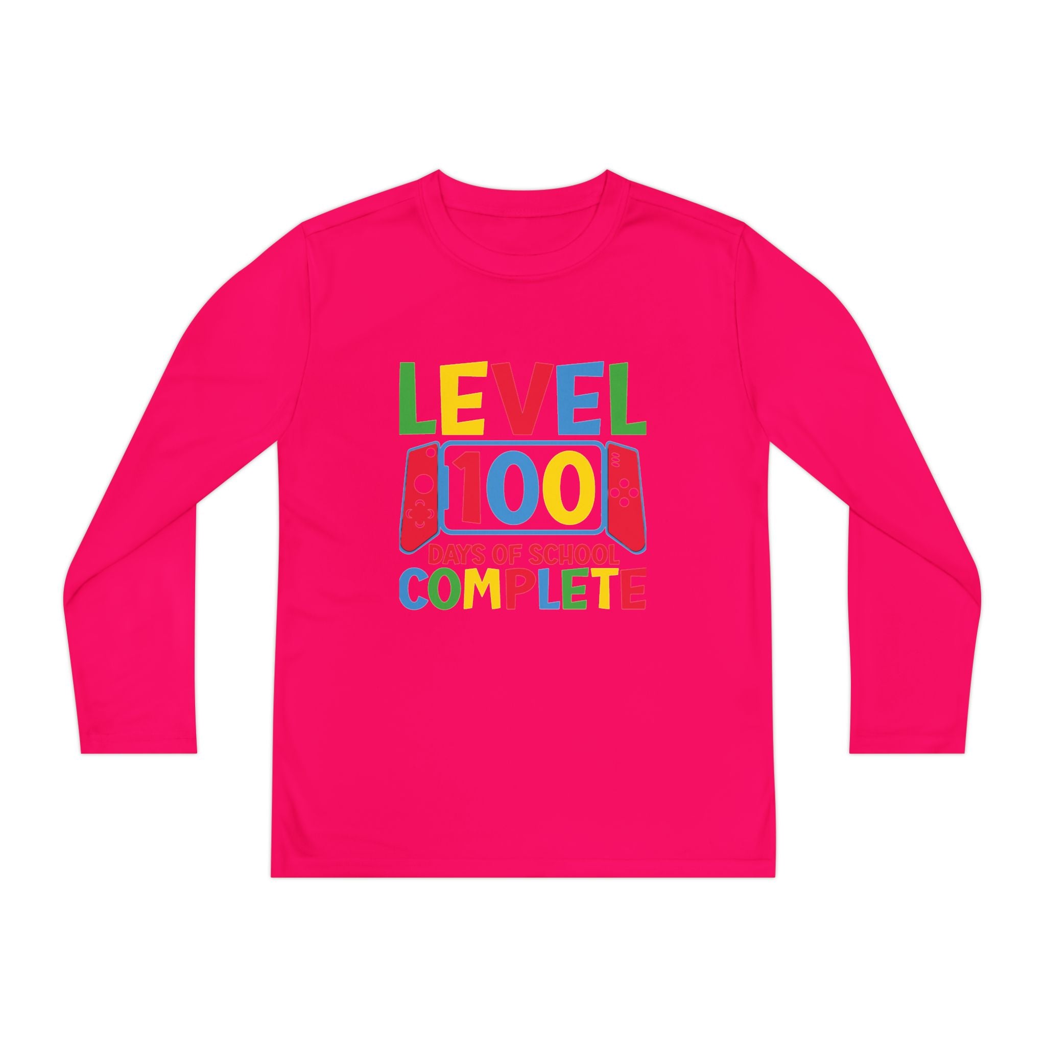 Youth Long Sleeve Shirt - "Level 100 Days of School Complete" 100th Day Celebration Tee