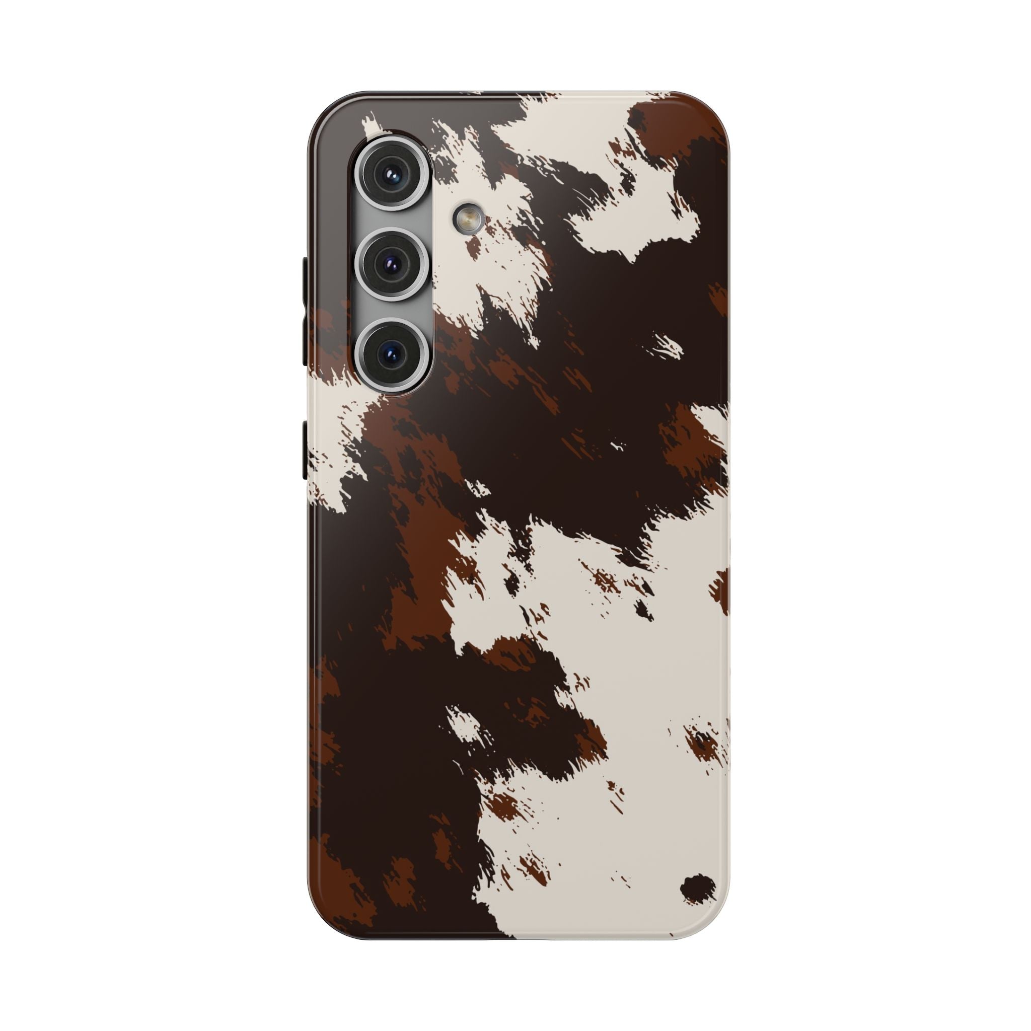 Cowhide Print Impact Phone Case — Brown & Cream Protective Cover