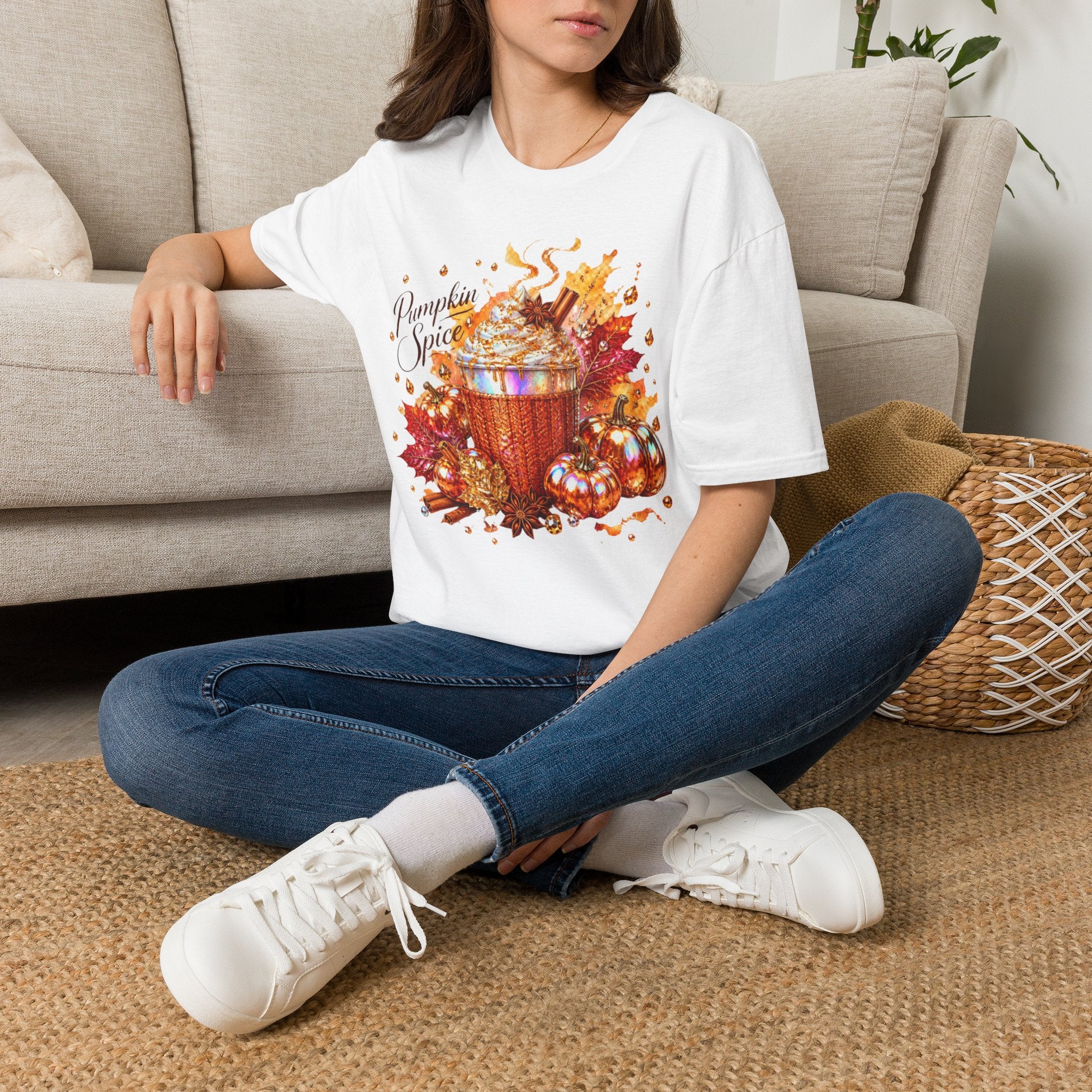 Pumpkin Spice Cup T-Shirt — Autumn Latte Fall Leaves Tee