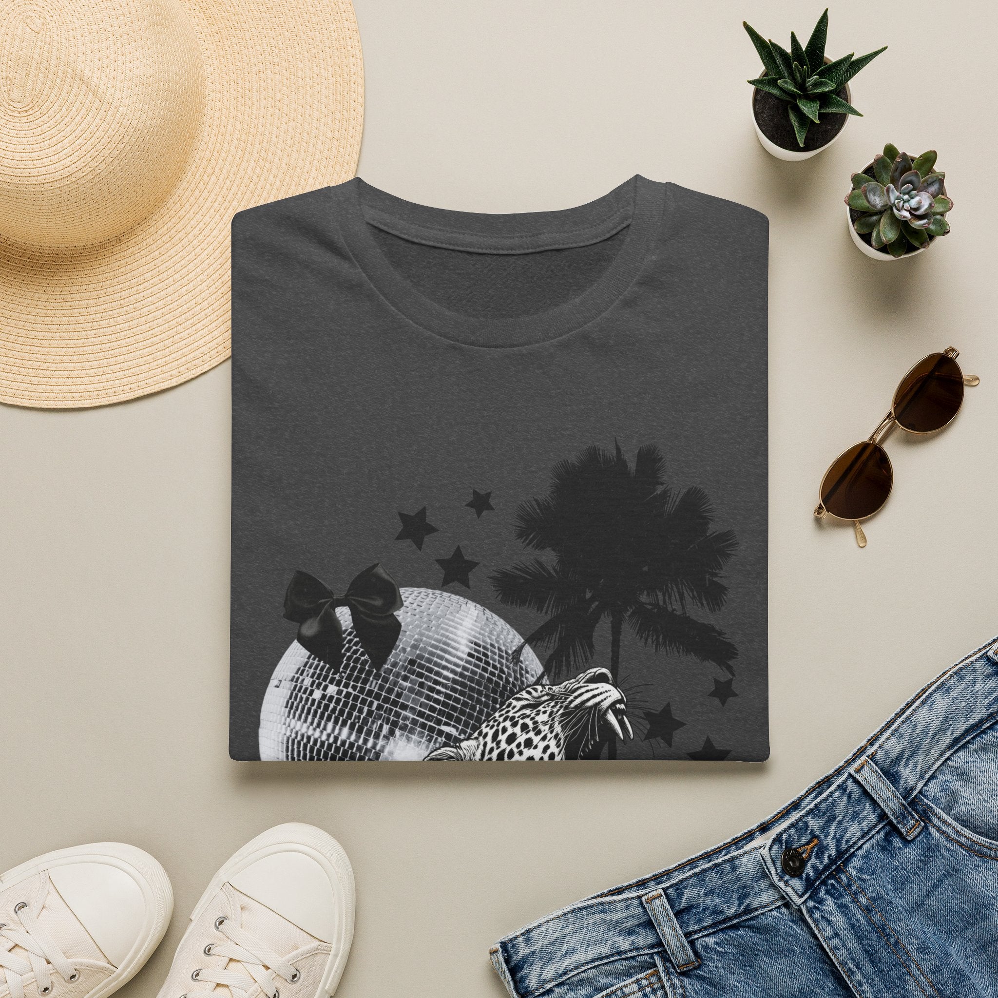 T-Shirt — Retro Disco Leopard Palm Tree Graphic Tee