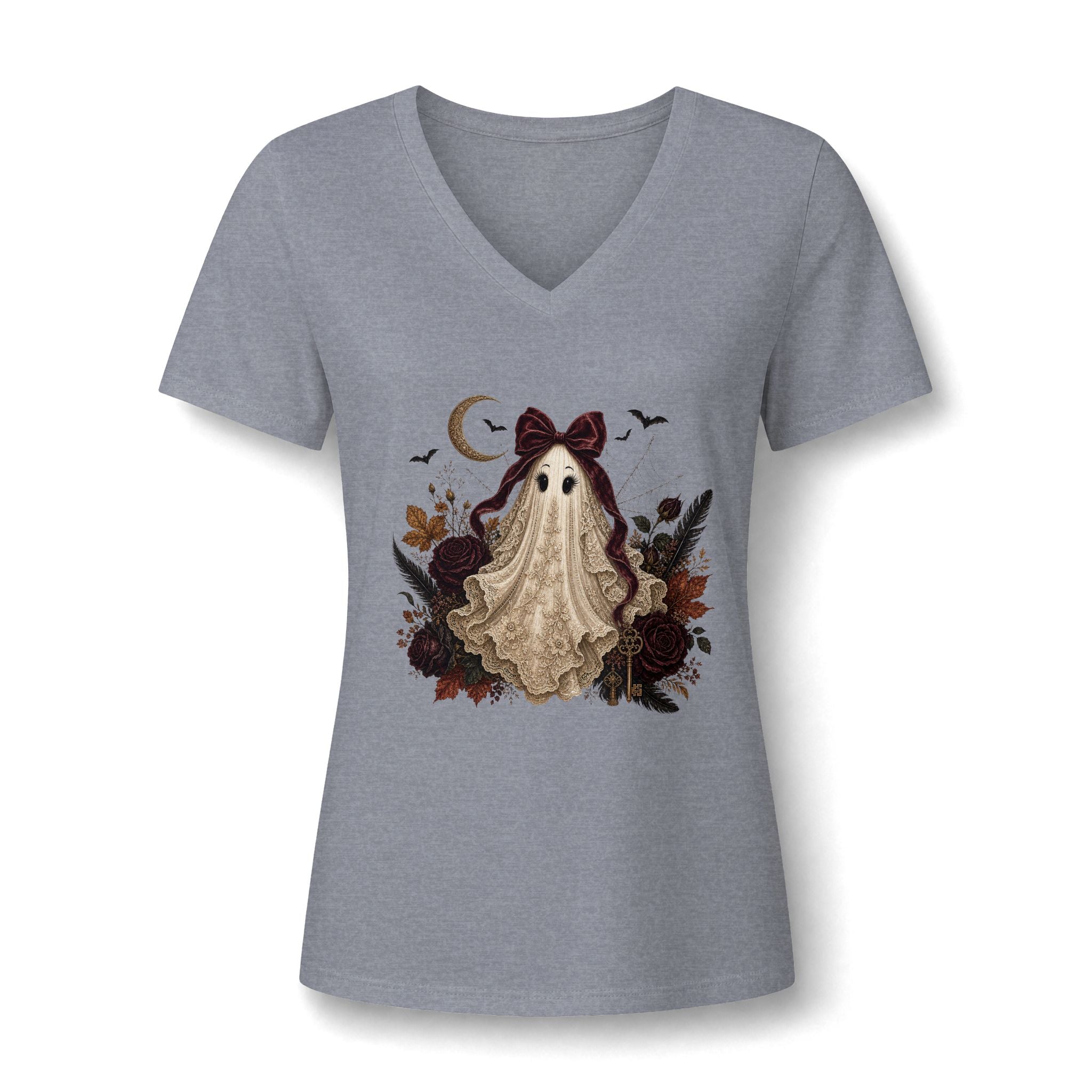 Ghost Girl V-Neck Tee — Cute Vintage Halloween Ghost Design