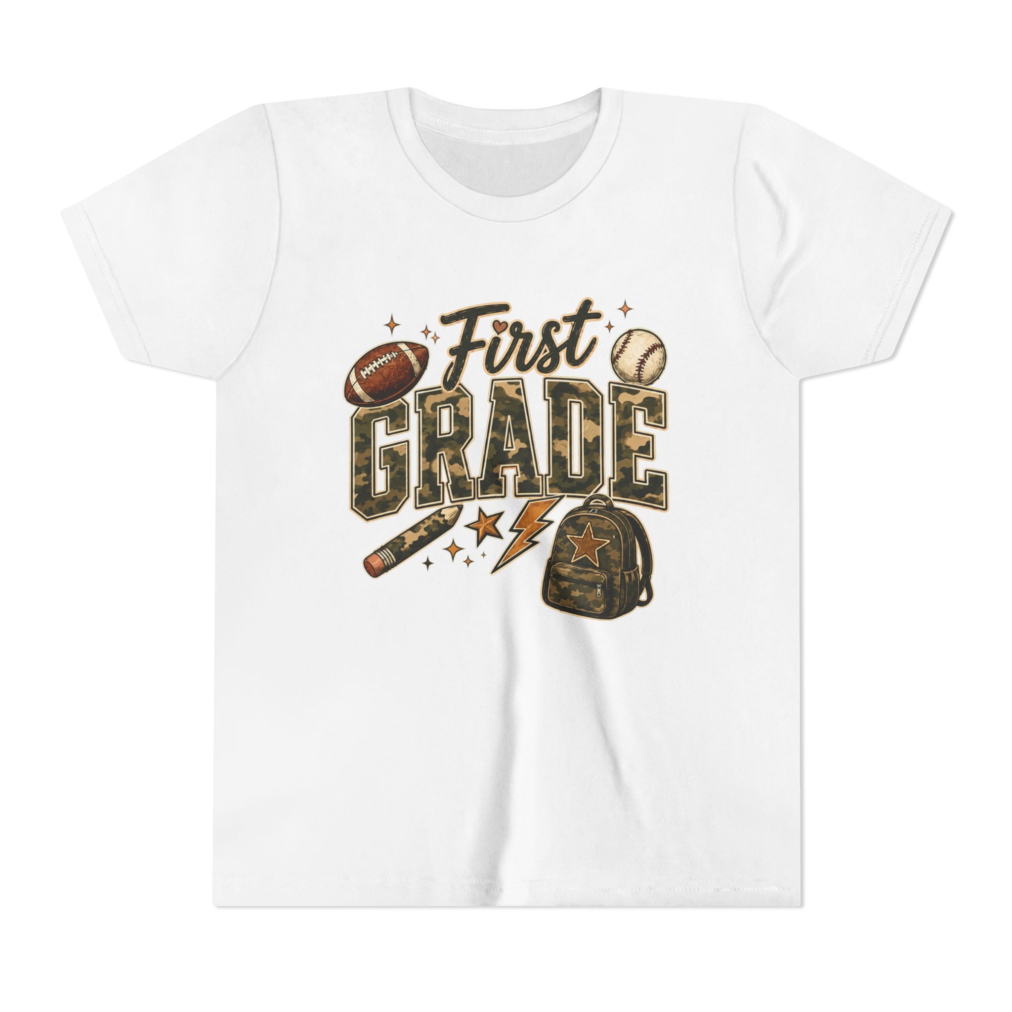 First Grade Kids T‑Shirt — Back to School Sports Backpack Design