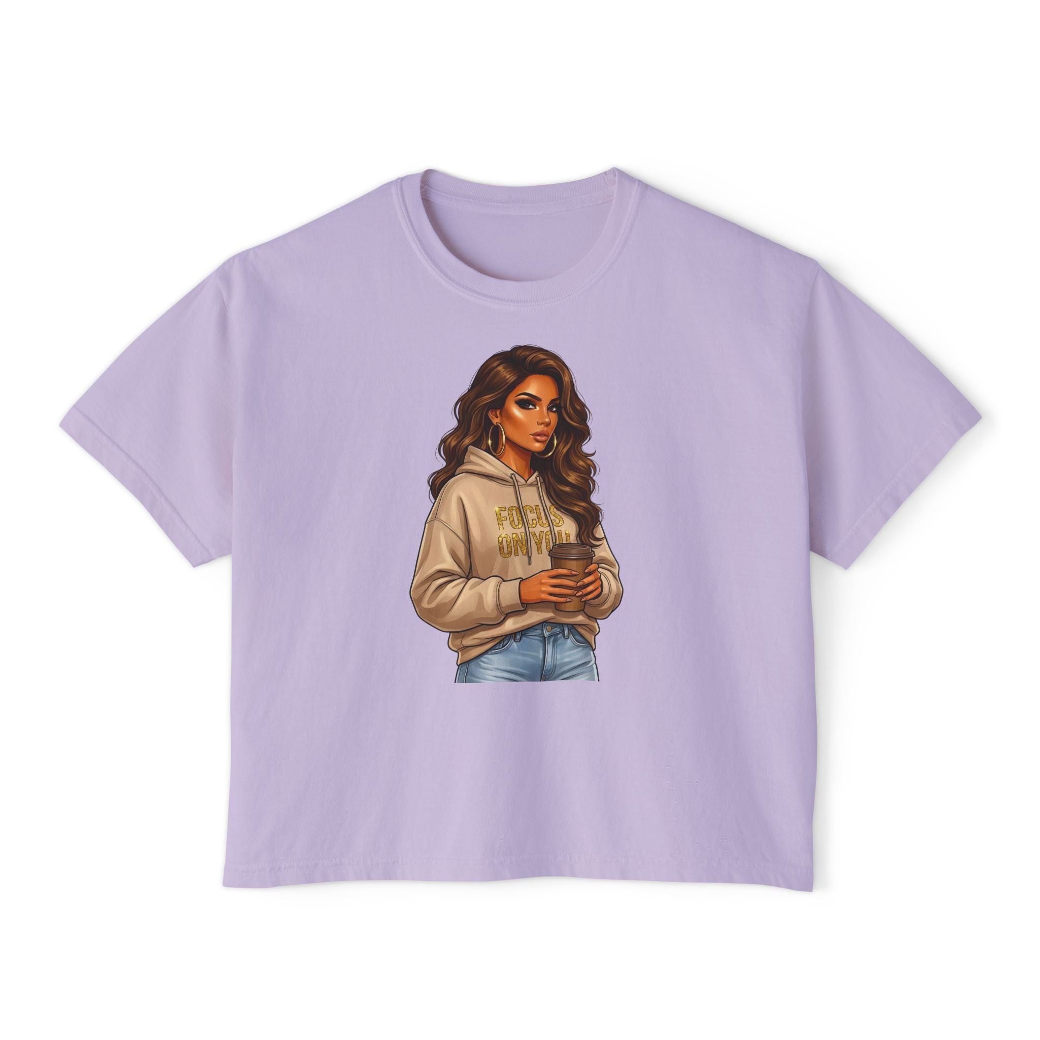 Women's Boxy Tee — Cozy Coffee Girl Graphic Crop T-Shirt