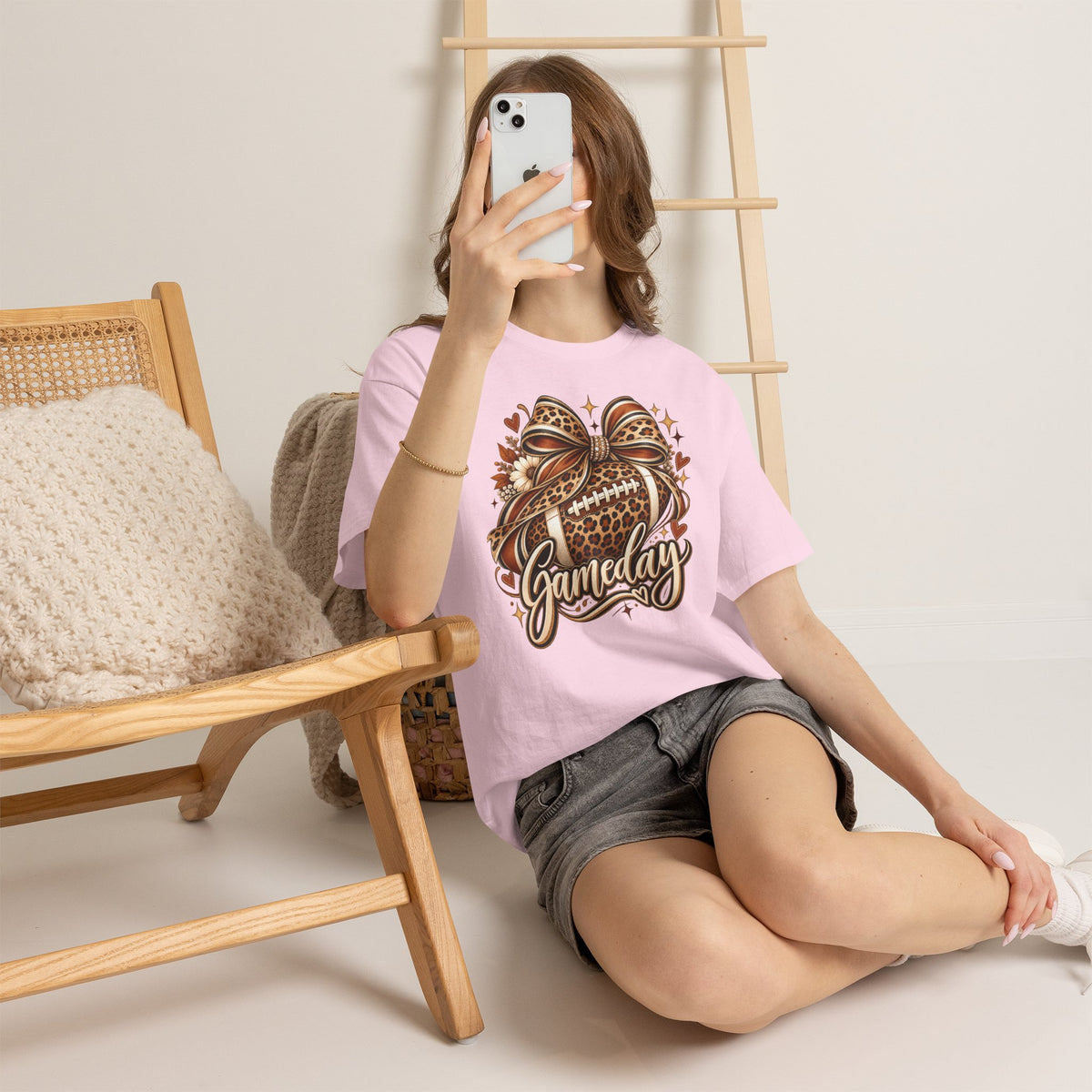 Gameday Football Tee — Leopard Print Football with Bow