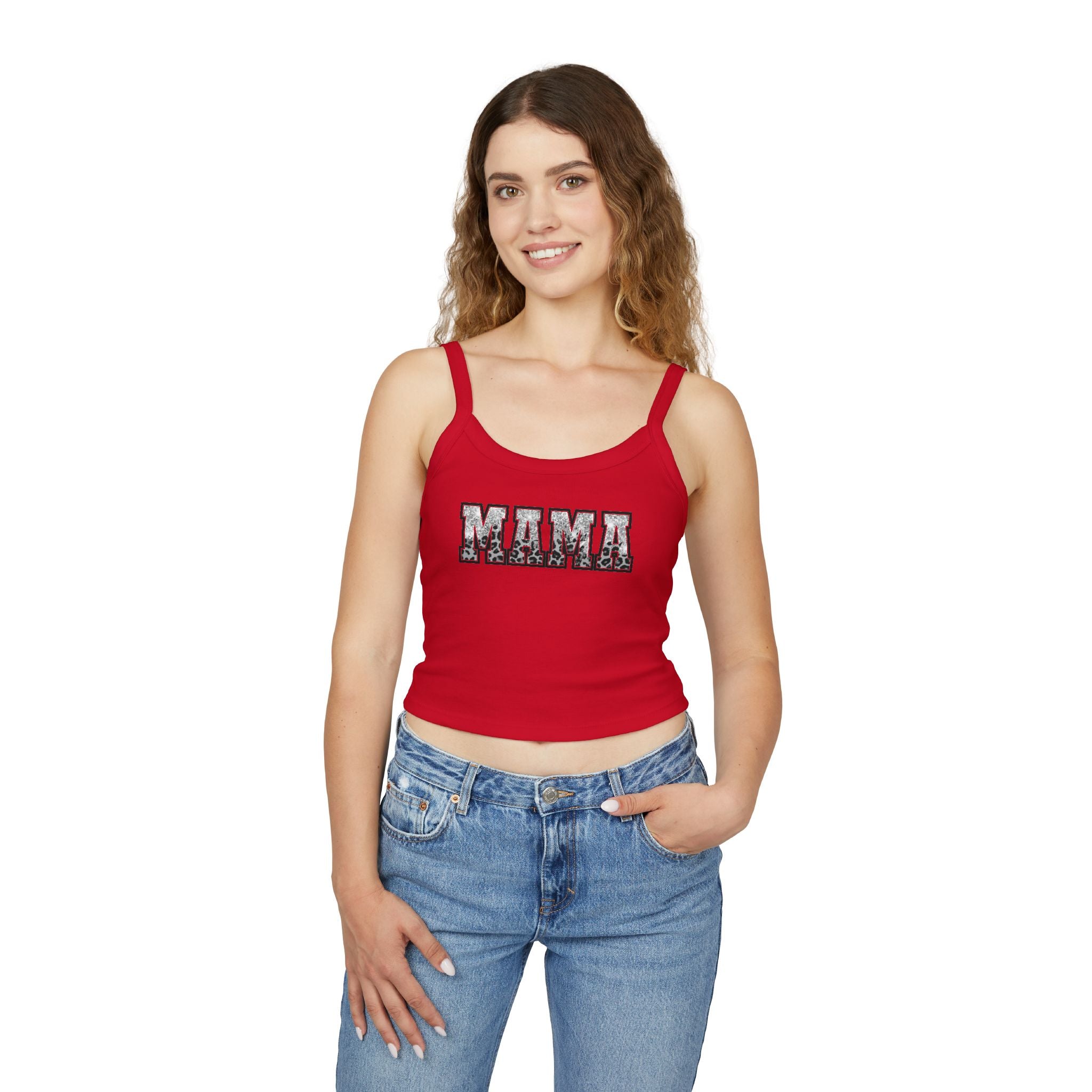 Mama Floral Crop Tank — Women's Spaghetti Strap 'MAMA' Graphic
