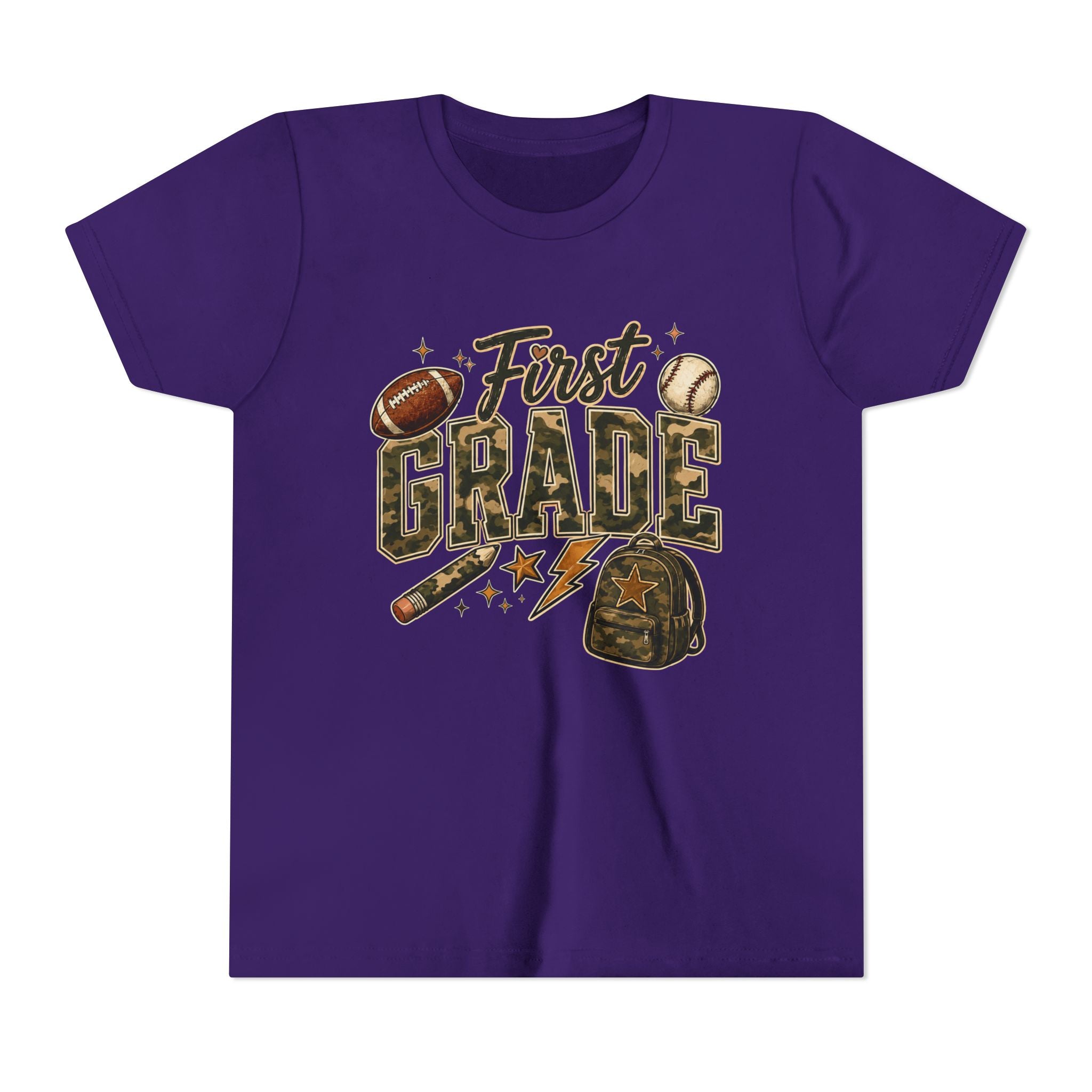 First Grade Kids T‑Shirt — Back to School Sports Backpack Design